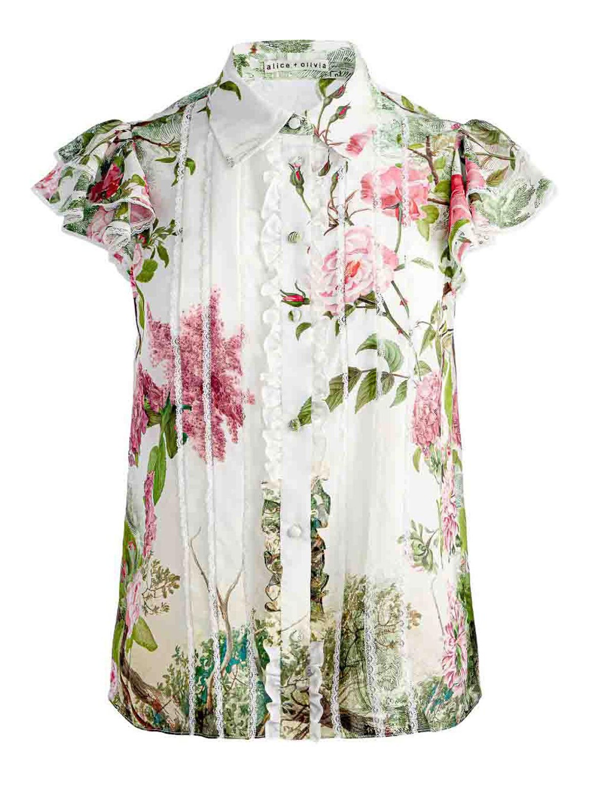 Alice And Olivia Minda Silk Blouse In White