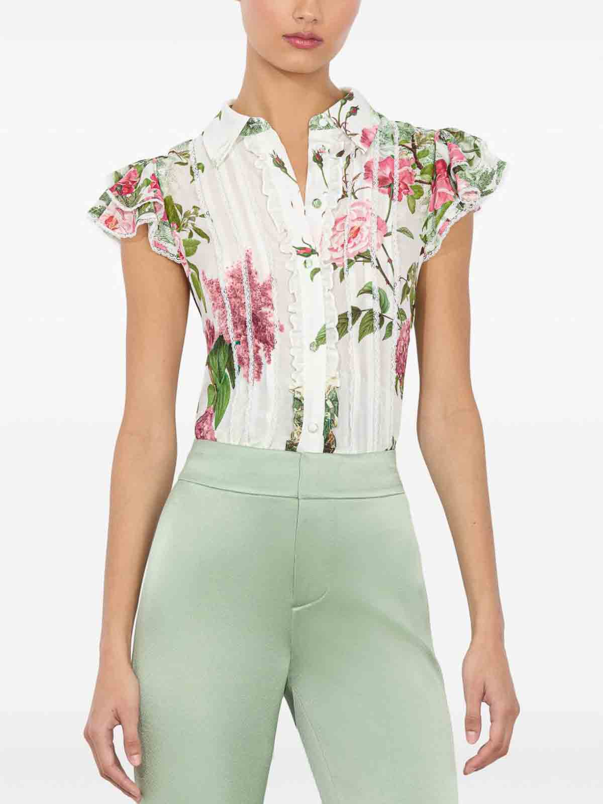 Alice And Olivia Minda Silk Blouse In White