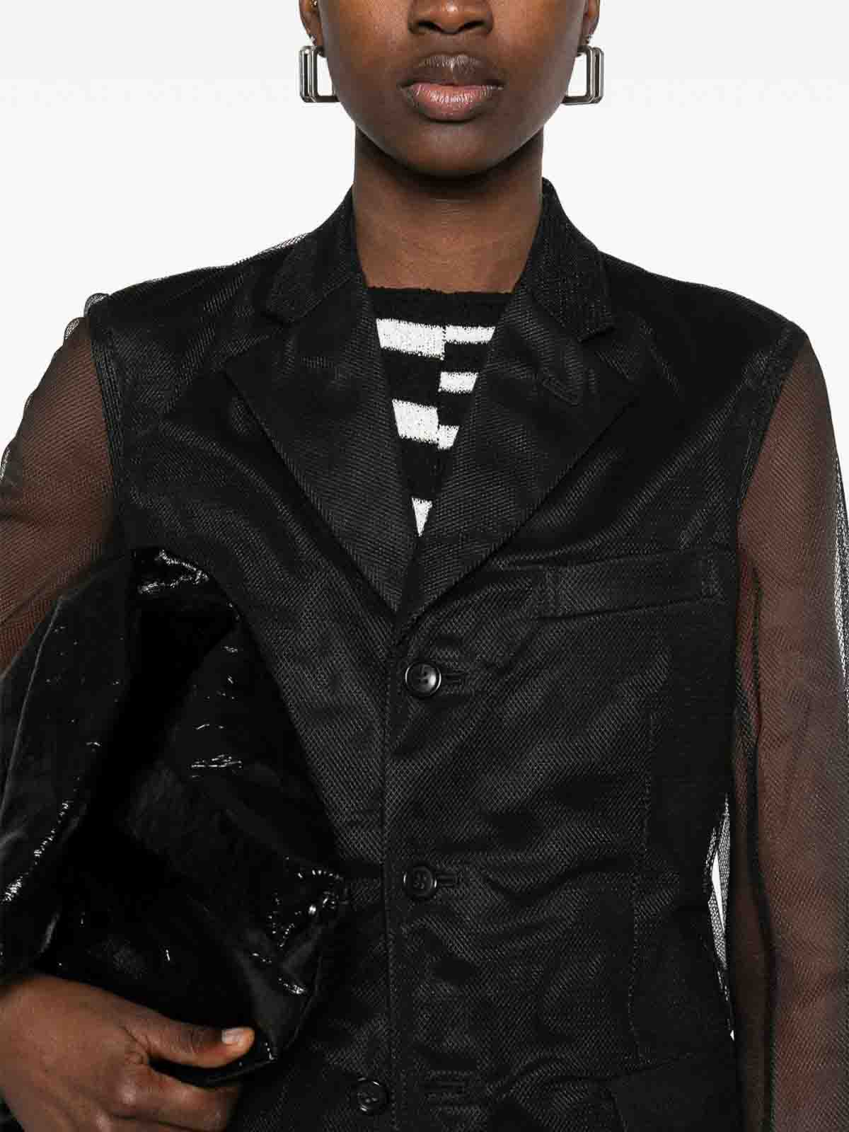 Comme Des Garçons Flap Pockets Notched Lapels Sheer Sleeves In Black