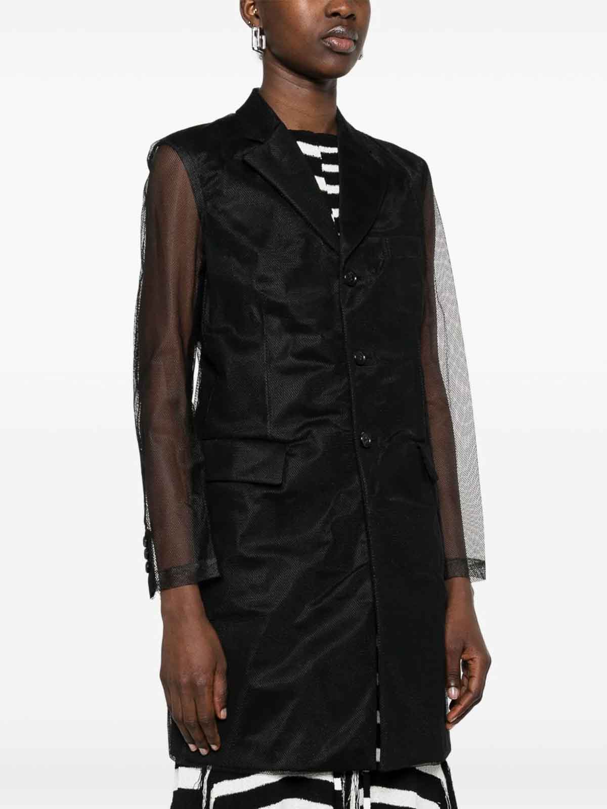 Comme Des Garçons Flap Pockets Notched Lapels Sheer Sleeves In Black