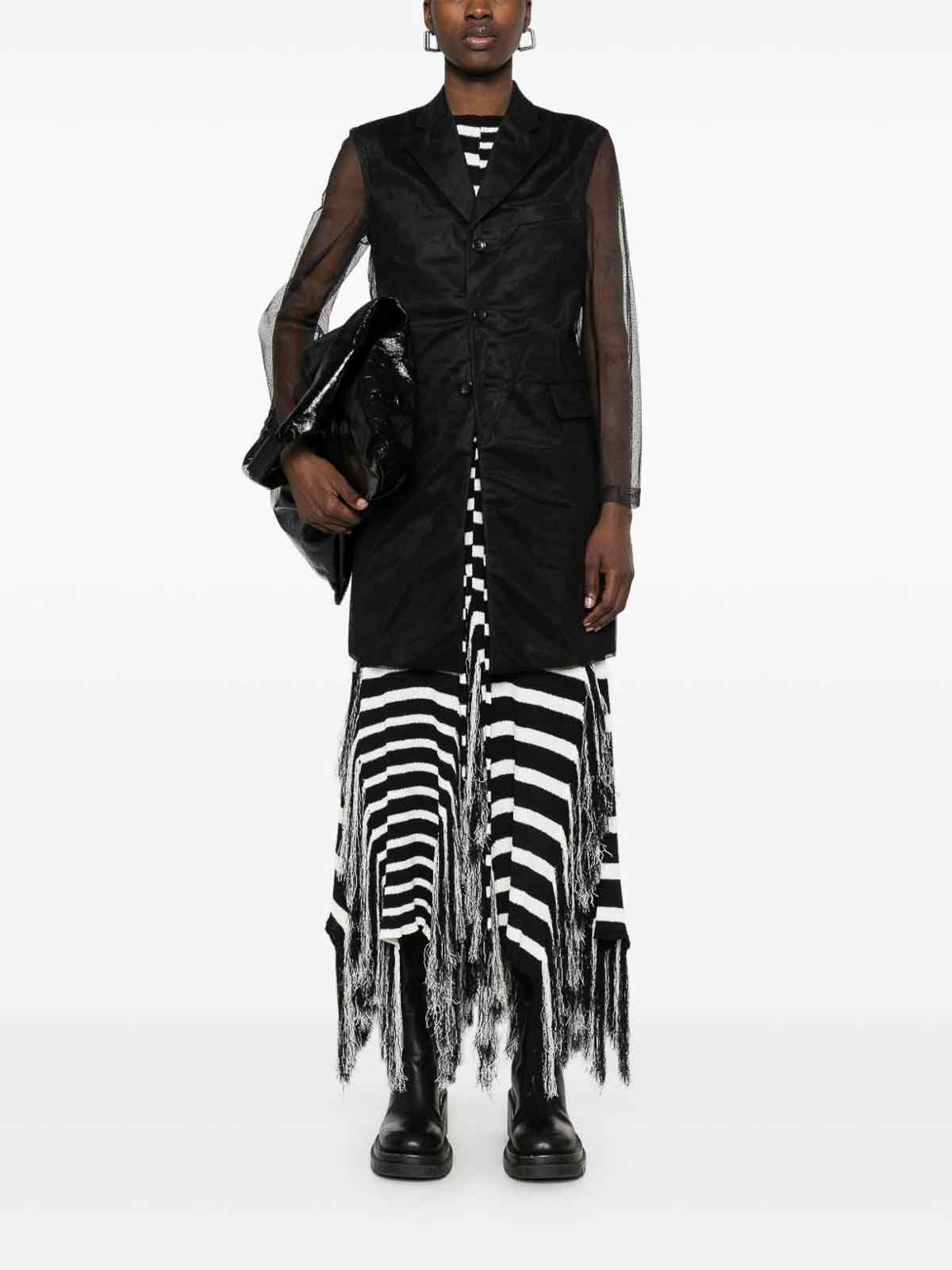 Comme Des Garçons Flap Pockets Notched Lapels Sheer Sleeves In Black