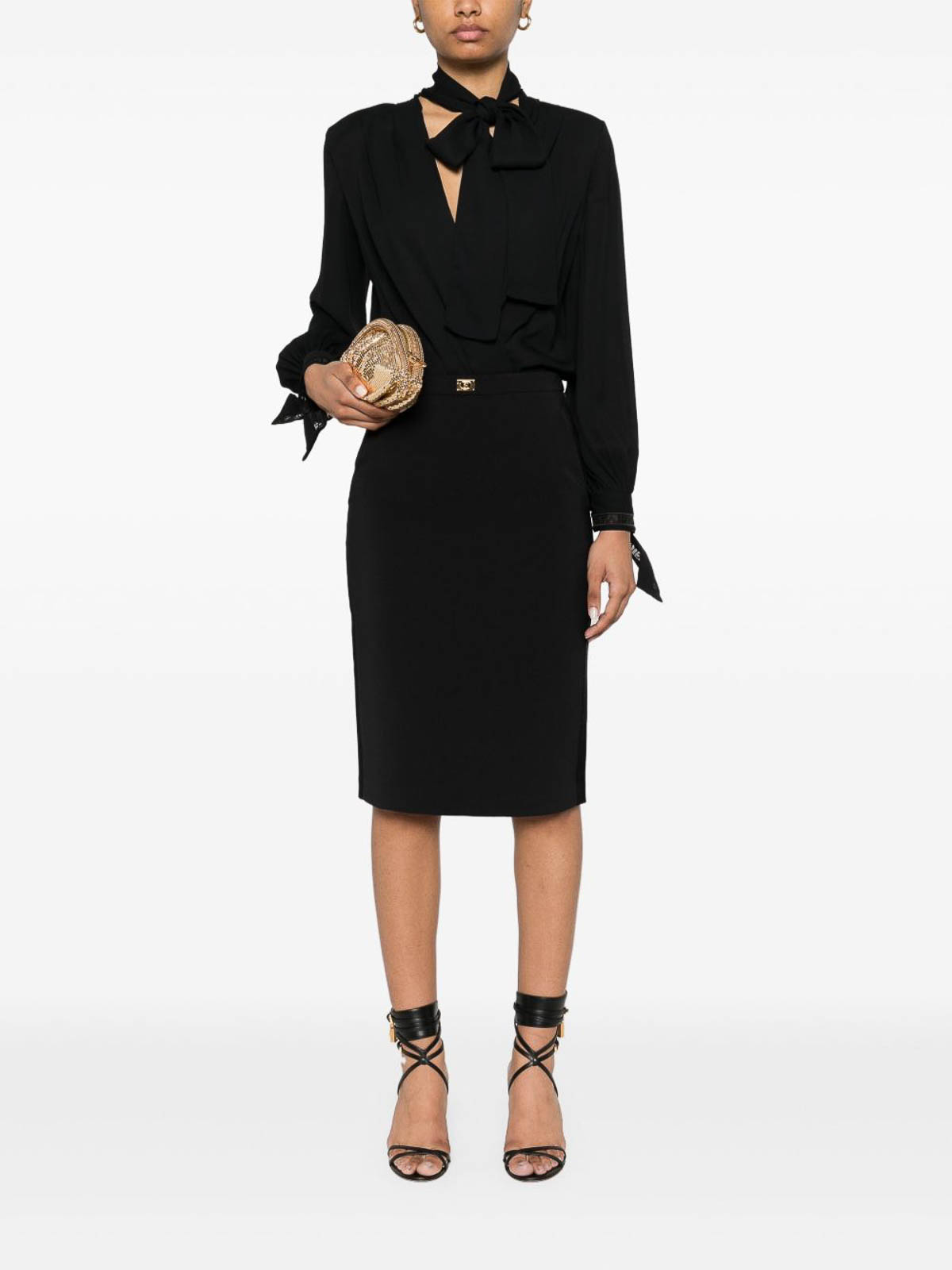スカート ELISABETTA FRANCHI Women Mid Skirts GO09953E2110 BLACK Elisabetta Franchi Midi Skirt - Black - Women | GO09953E2110