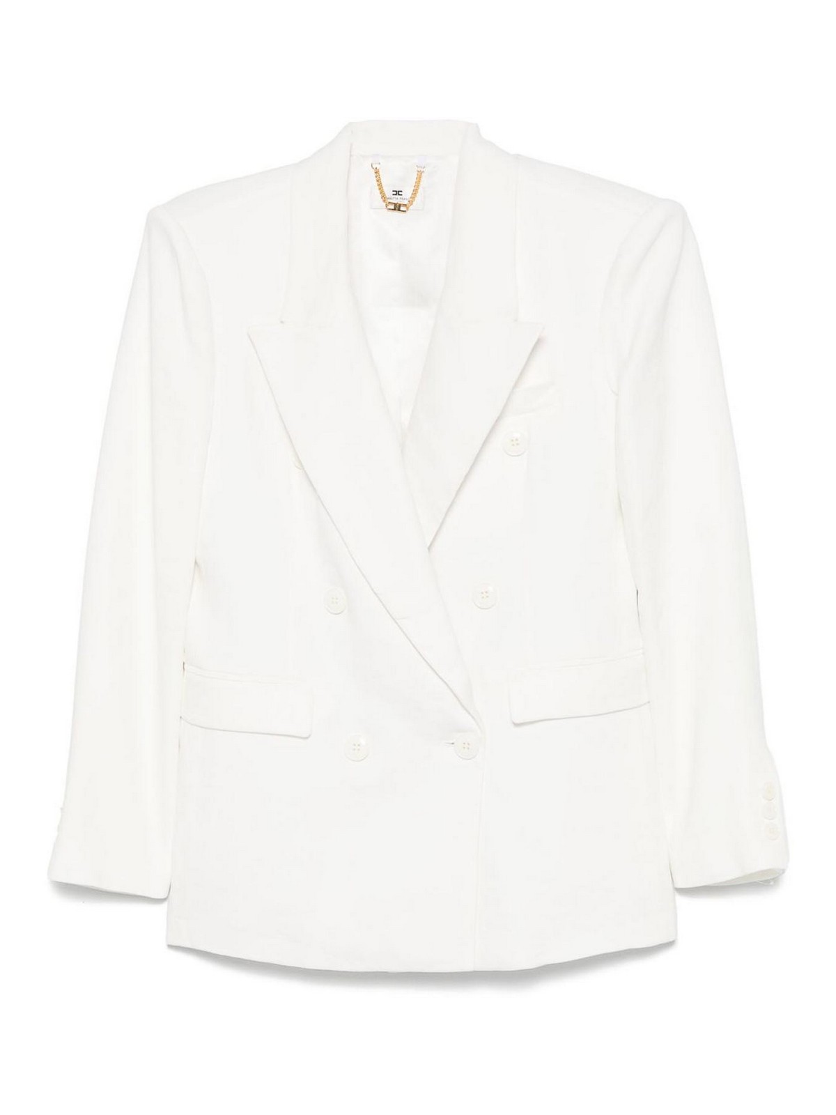 Elisabetta Franchi Linen Blend Double-breasted Jacket In White