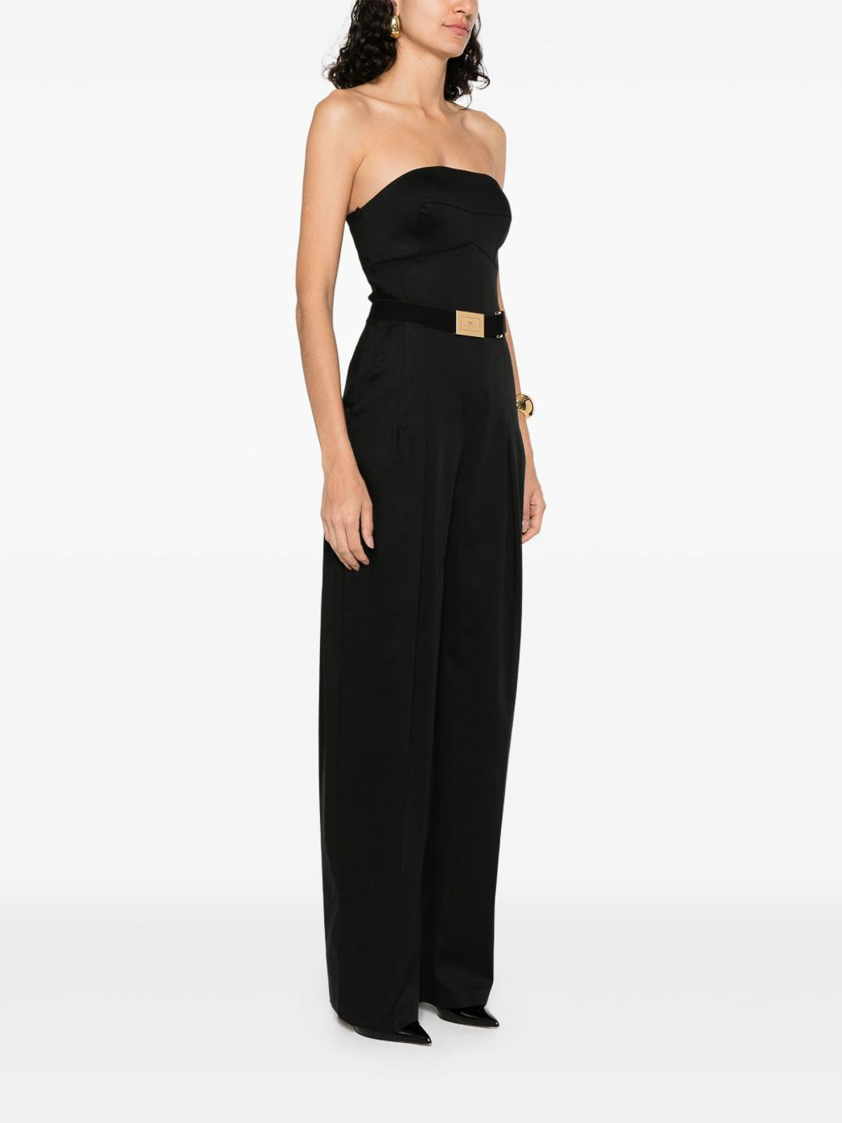 Elisabetta Franchi Long Jumpsuit Lace-up Back In Black