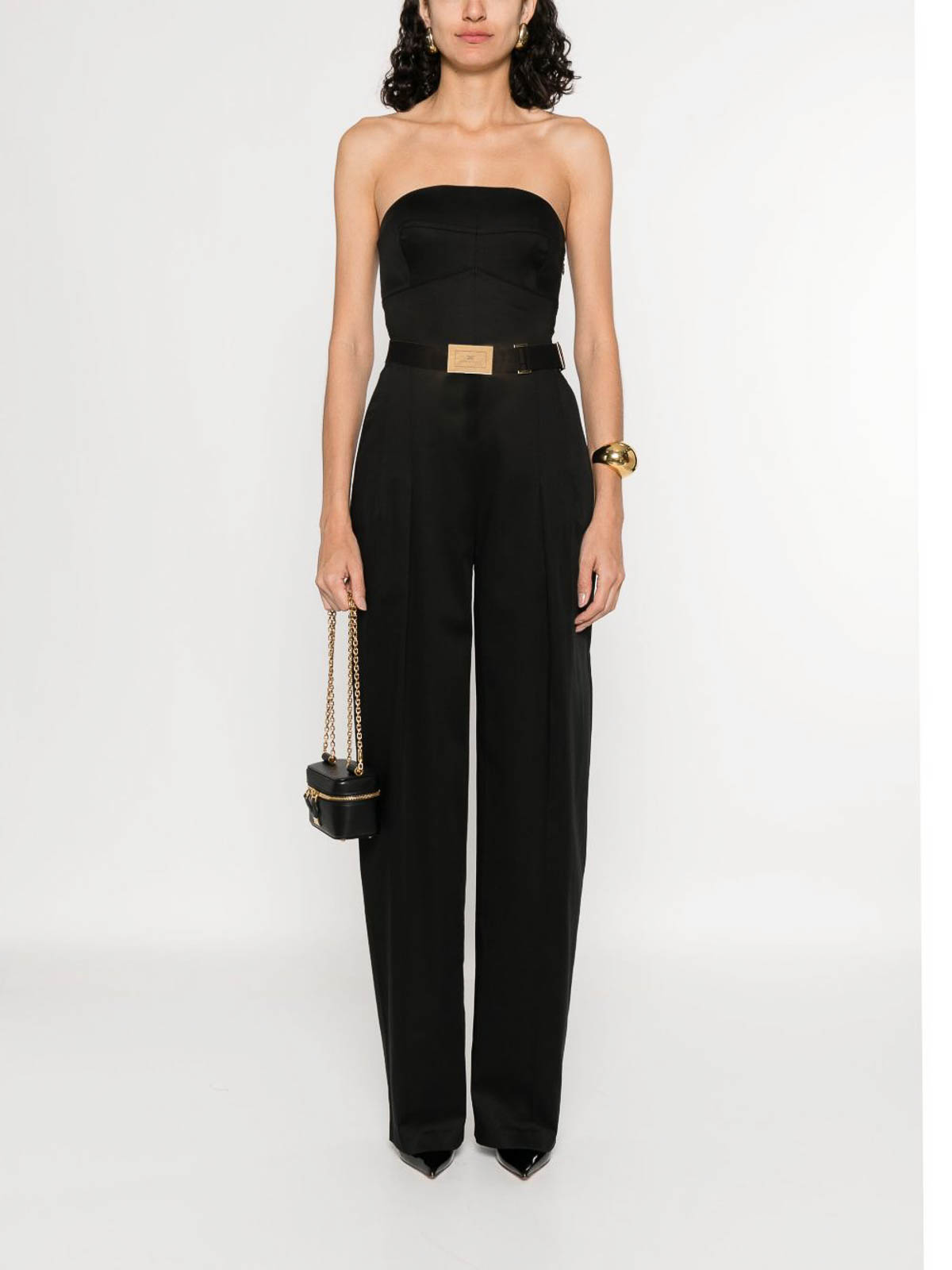 Elisabetta Franchi Long Jumpsuit Lace-up Back In Black
