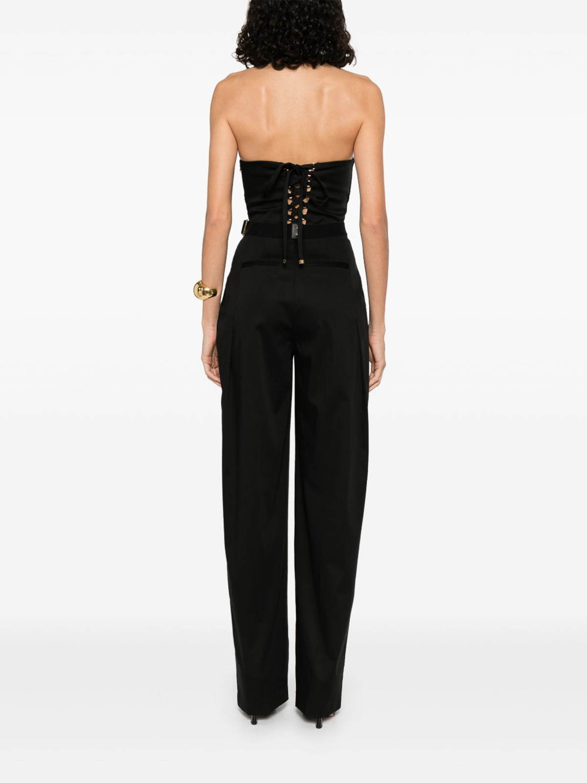 Elisabetta Franchi Long Jumpsuit Lace-up Back In Black