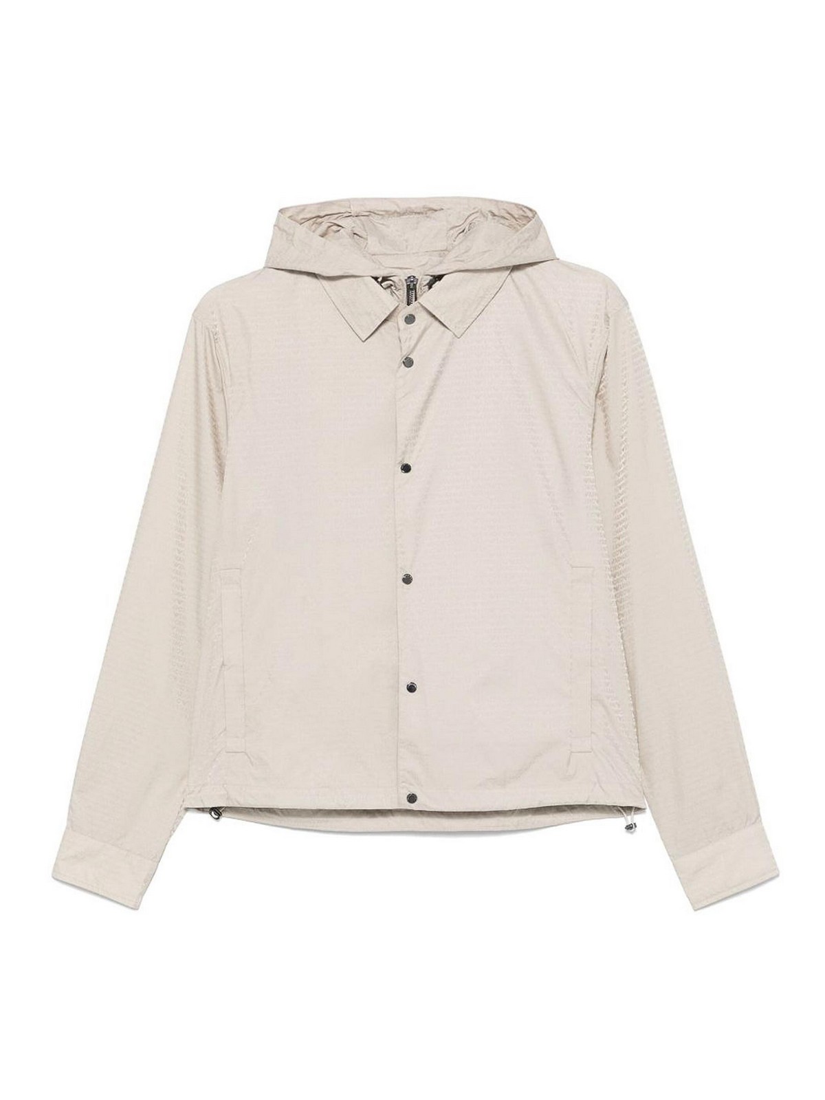 Emporio Armani Nylon Jacket With Adjustable Hem And Detachable Hood In Neutral