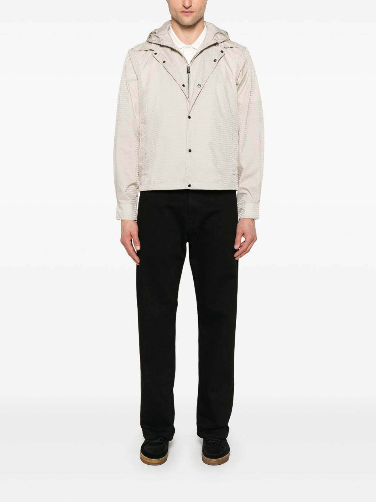 Emporio Armani Nylon Jacket With Adjustable Hem And Detachable Hood In Neutral