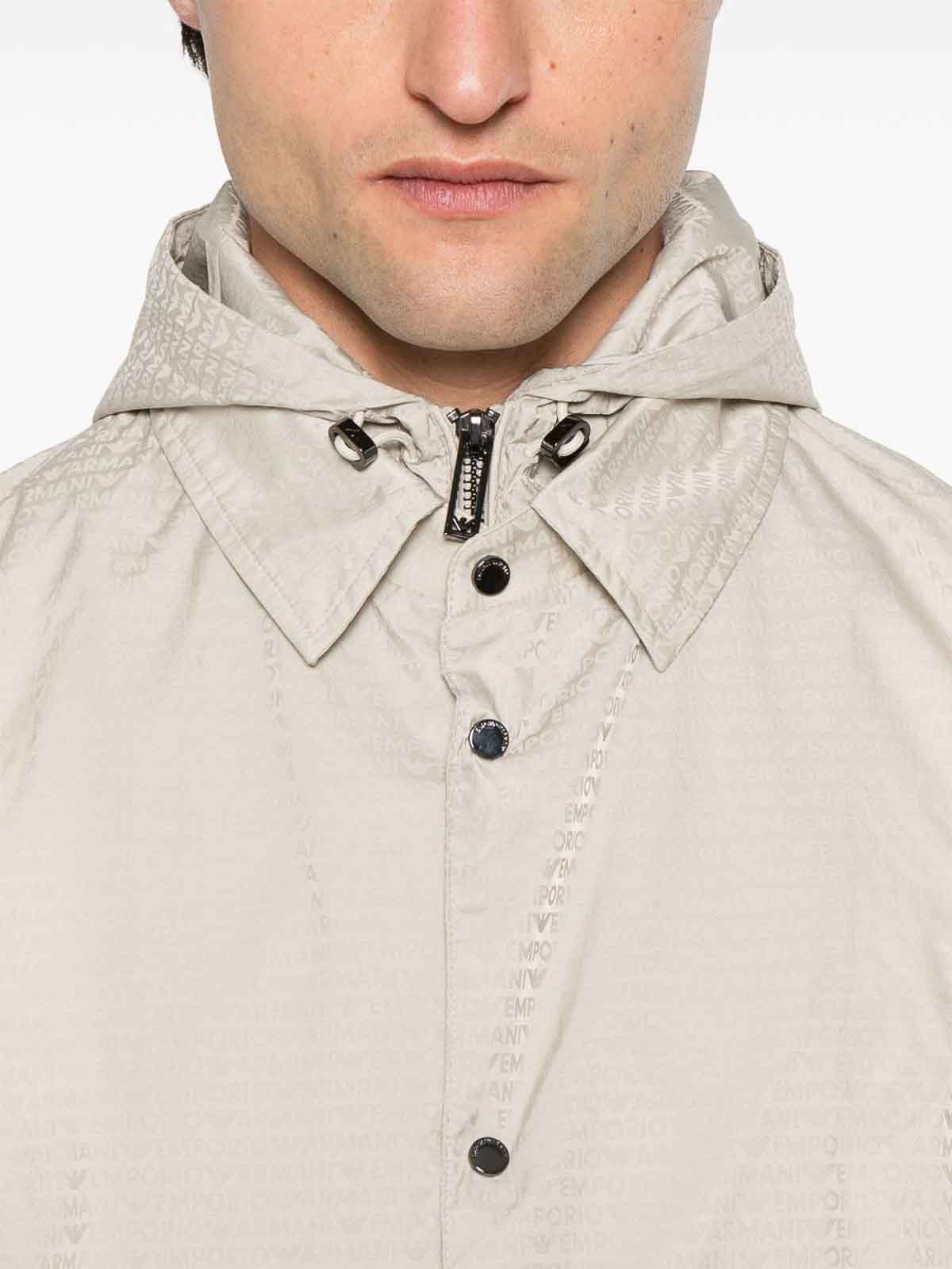 Emporio Armani Nylon Jacket With Adjustable Hem And Detachable Hood In Neutral