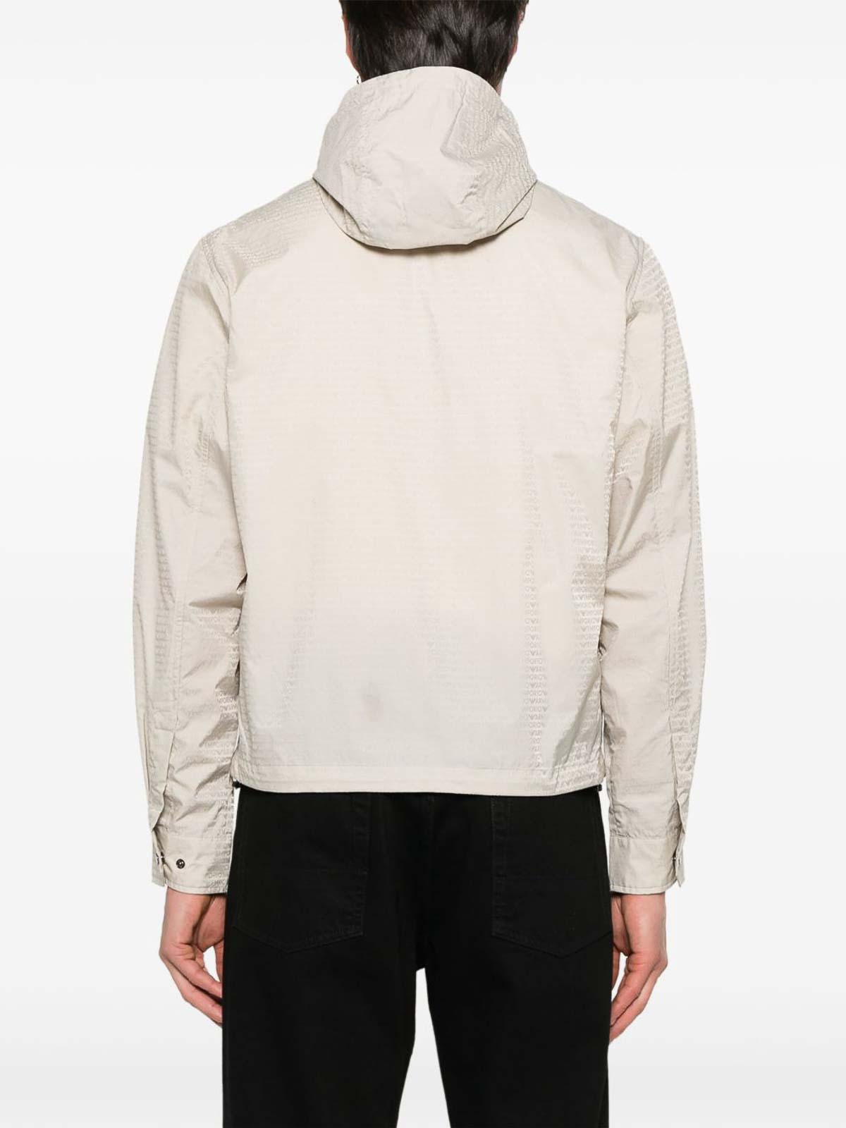 Emporio Armani Nylon Jacket With Adjustable Hem And Detachable Hood In Neutral