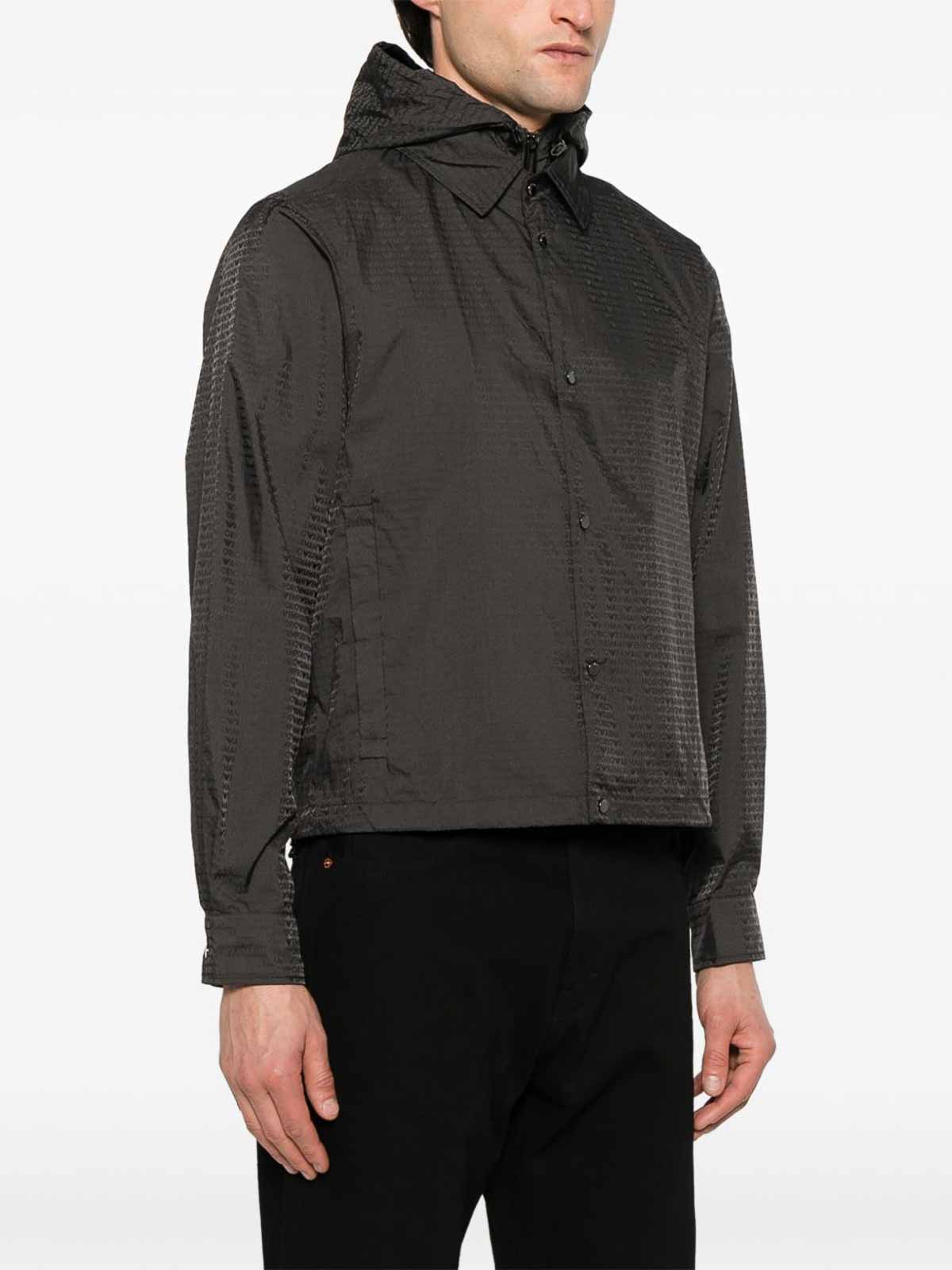 Emporio Armani Adjustable Cuffs Hooded Jacket With Side Pockets In Brown