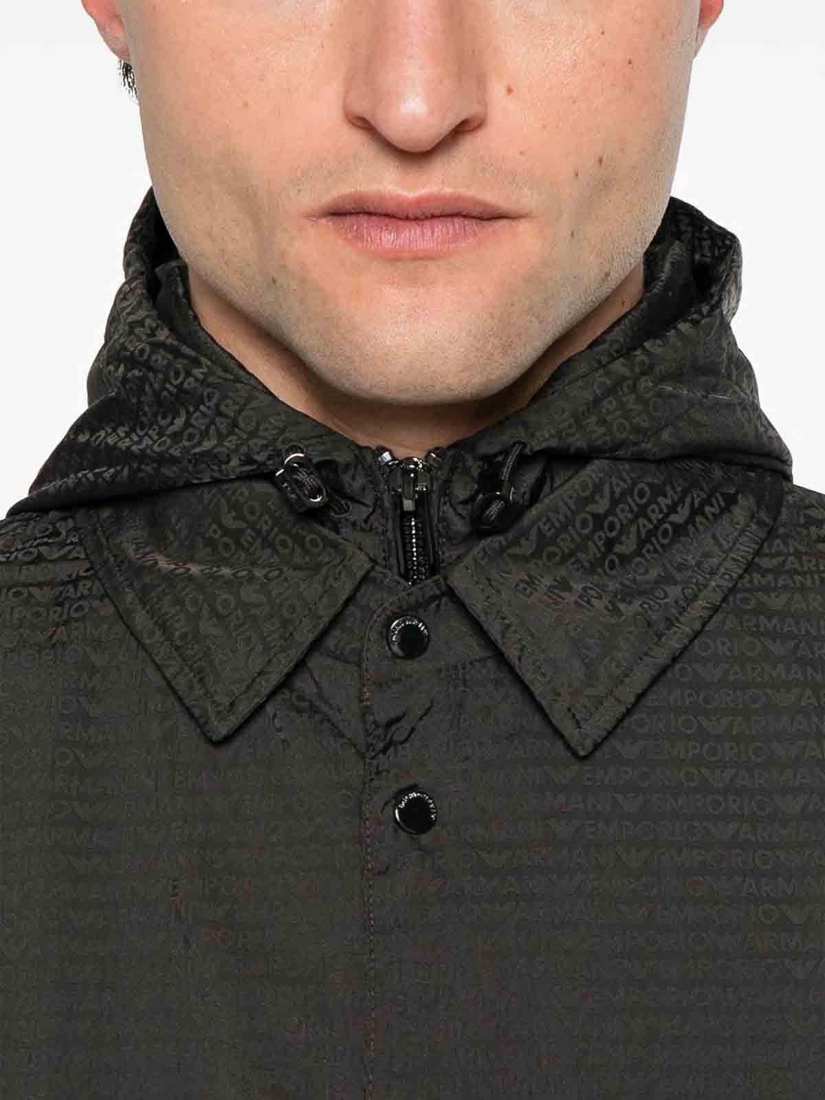 Emporio Armani Adjustable Cuffs Hooded Jacket With Side Pockets In Brown
