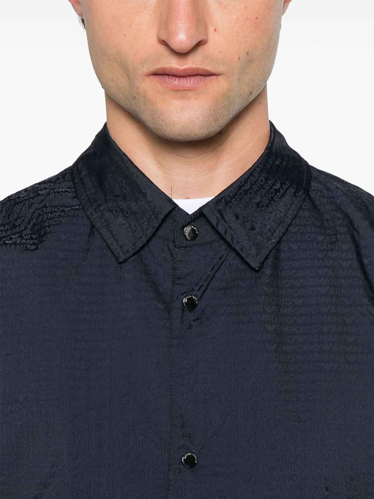 Emporio Armani Men's Blouson With Internal Nylon Bib Jacquard All-over Lettering In Blue