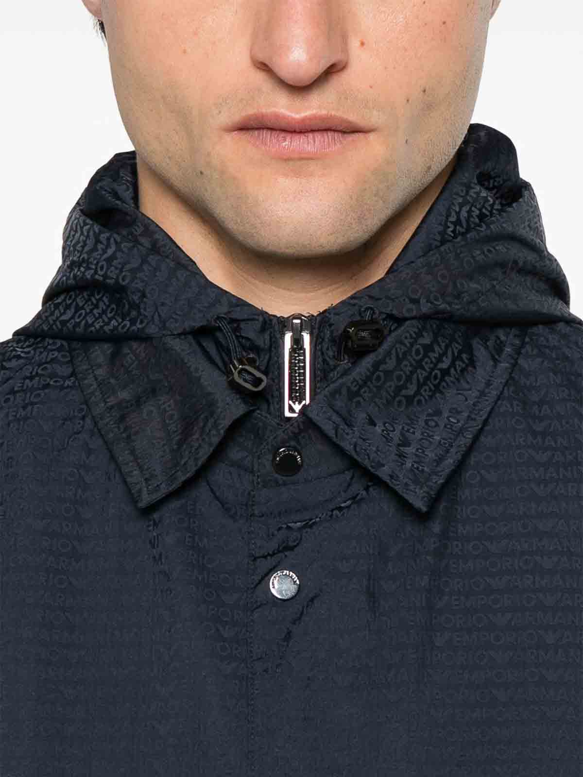 Emporio Armani Men's Blouson With Internal Nylon Bib Jacquard All-over Lettering In Blue