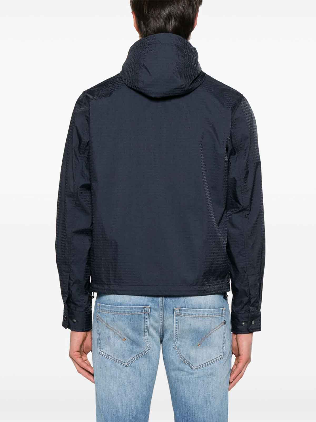 Emporio Armani Men's Blouson With Internal Nylon Bib Jacquard All-over Lettering In Blue