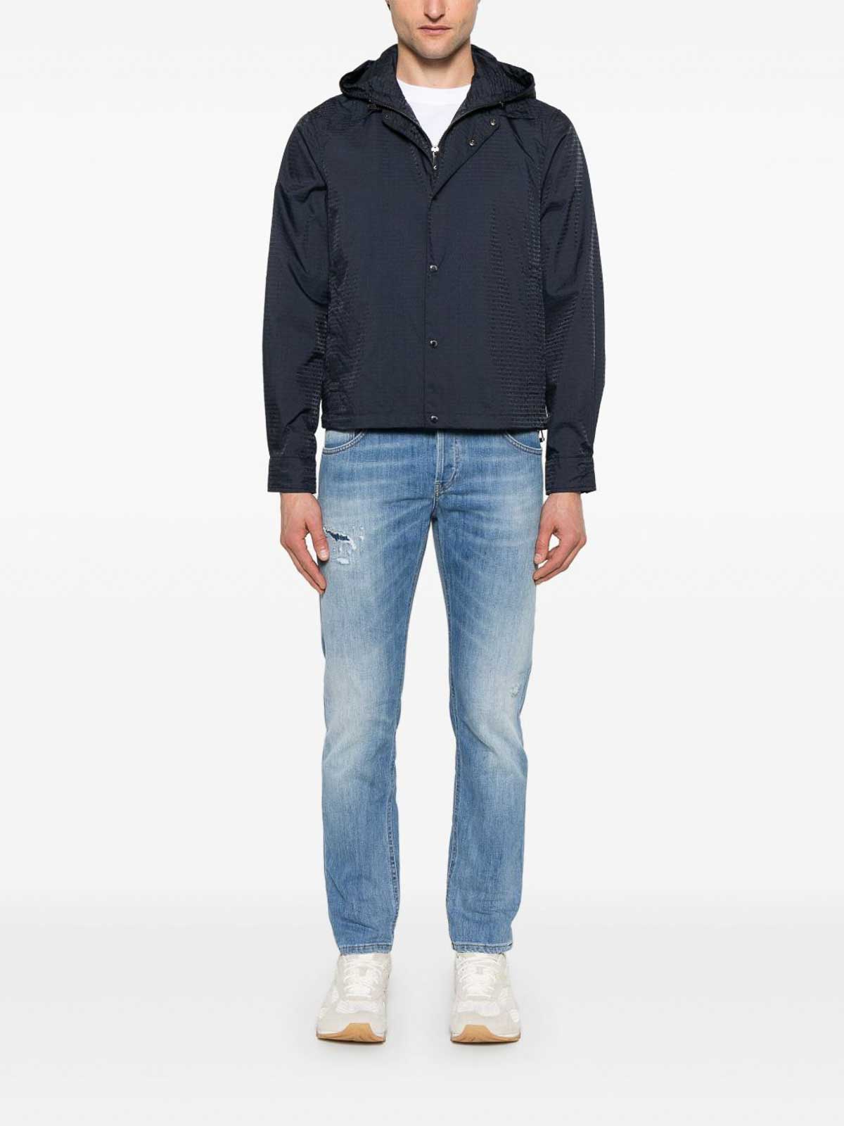 Emporio Armani Men's Blouson With Internal Nylon Bib Jacquard All-over Lettering In Blue