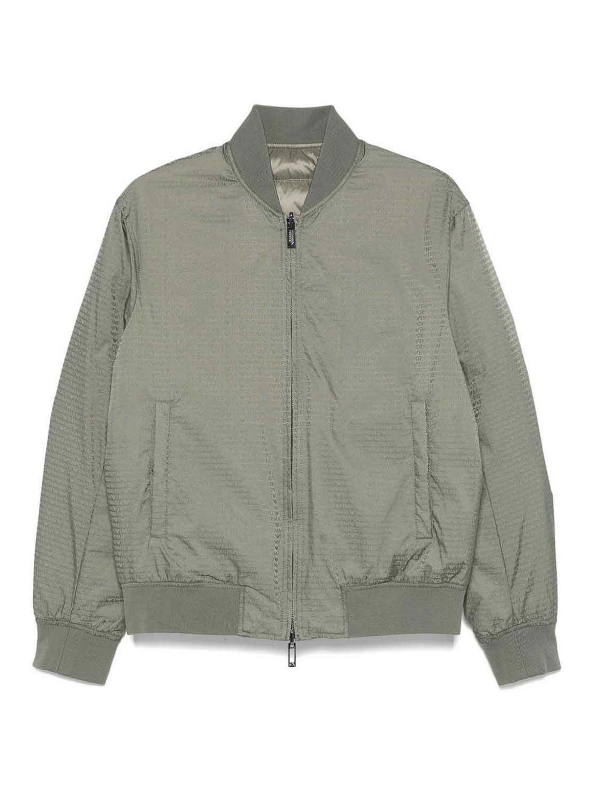 Emporio Armani Jacquard Nylon Bomber Jacket In Gray