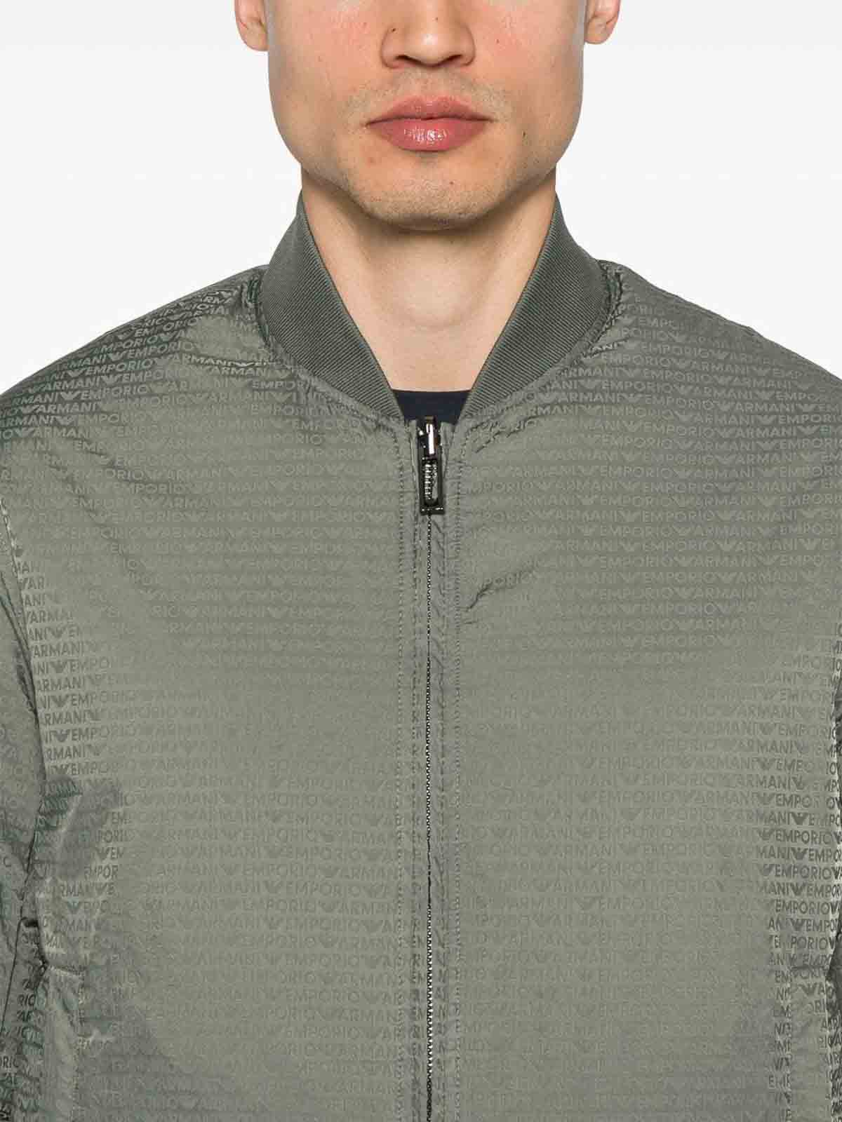 Emporio Armani Jacquard Nylon Bomber Jacket In Gray