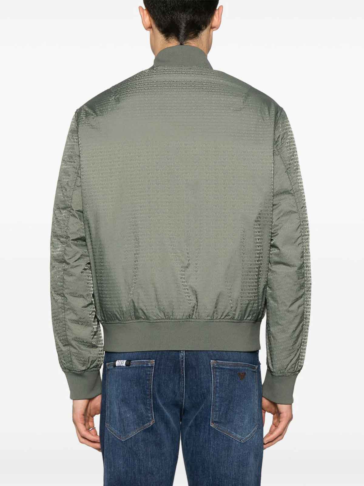 Emporio Armani Jacquard Nylon Bomber Jacket In Gray