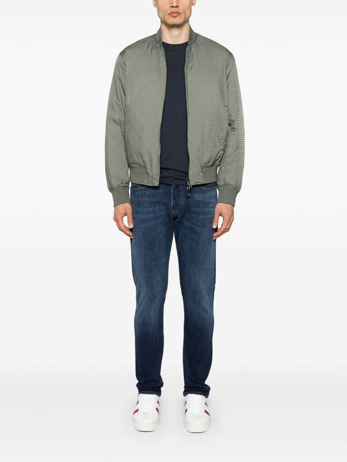 Emporio Armani Jacquard Nylon Bomber Jacket In Gray