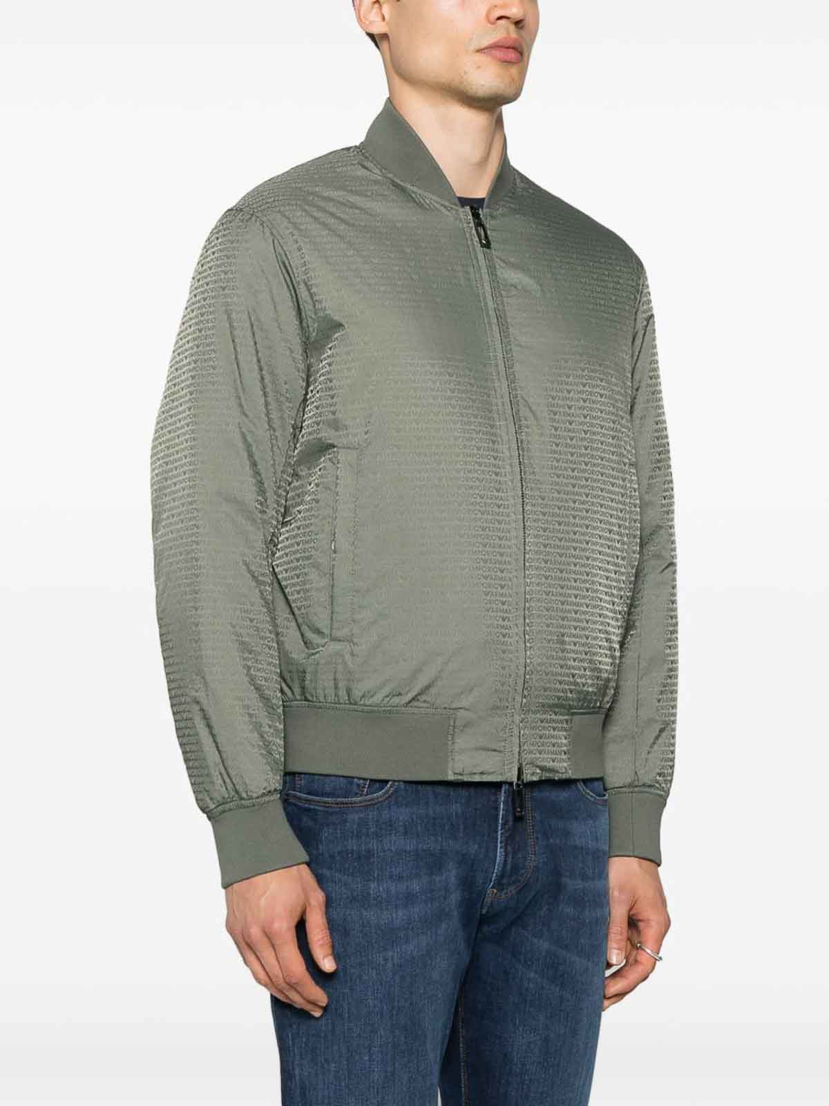 Emporio Armani Jacquard Nylon Bomber Jacket In Gray