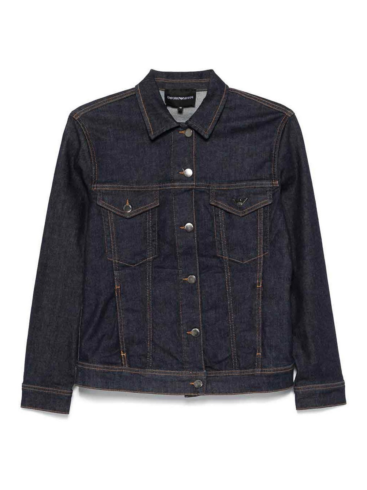 Emporio Armani Cotton Denim Jacket With Buttoned Cuffs In Blue
