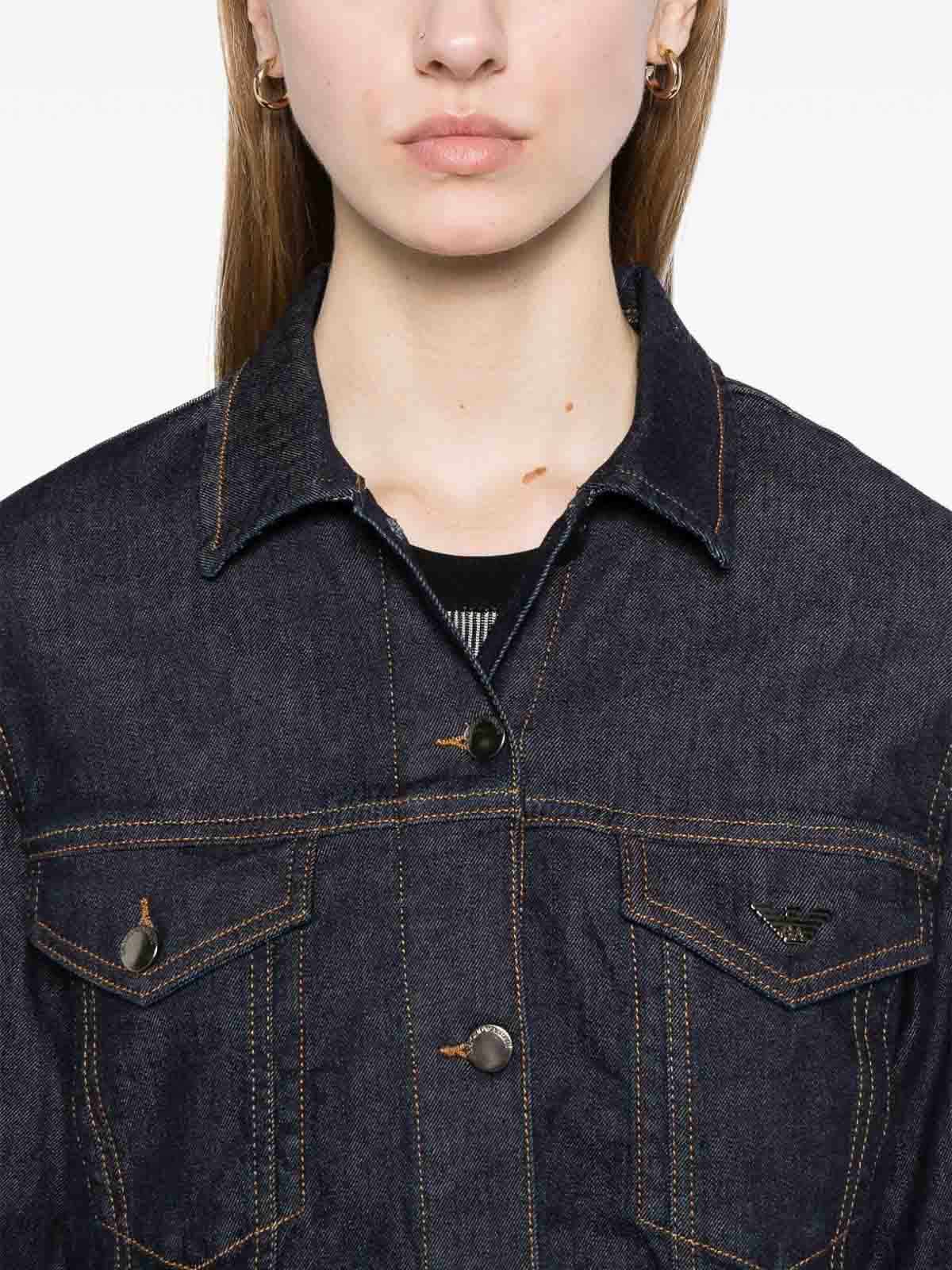 Emporio Armani Cotton Denim Jacket With Buttoned Cuffs In Blue