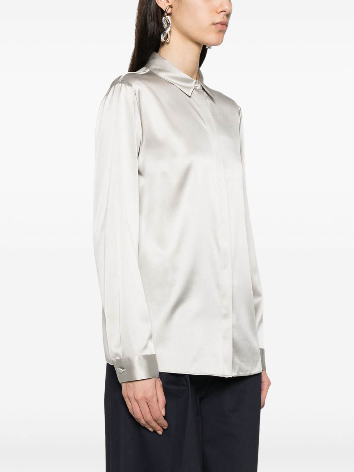 Emporio Armani Silk Shirt Satin Buttoned Cuffs In Gray