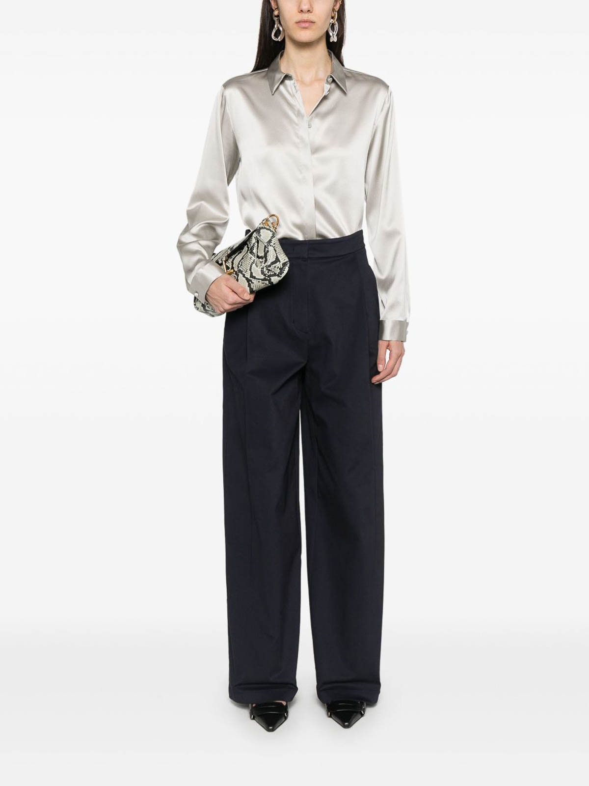 Emporio Armani Silk Shirt Satin Buttoned Cuffs In Gray