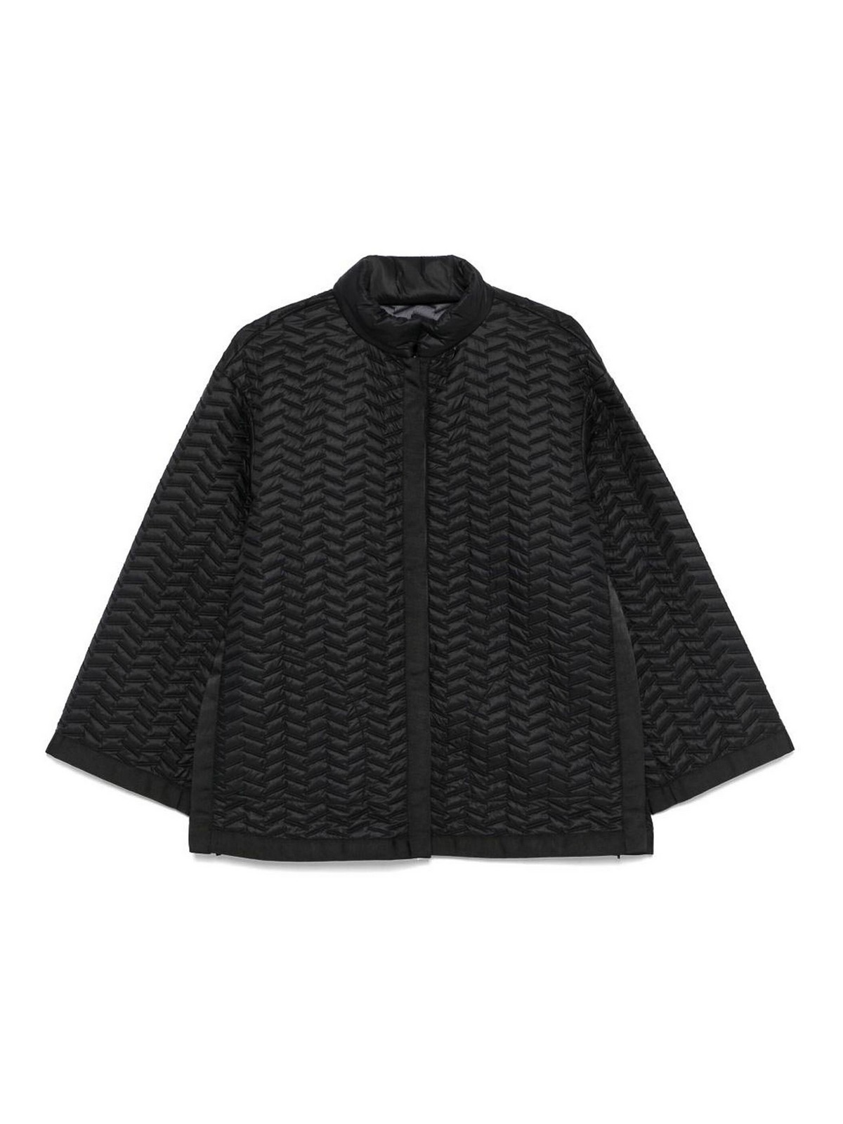 Emporio Armani Reversible Lightweight Quilted Nylon Puffer Jacket With Bell Sleeves In Black