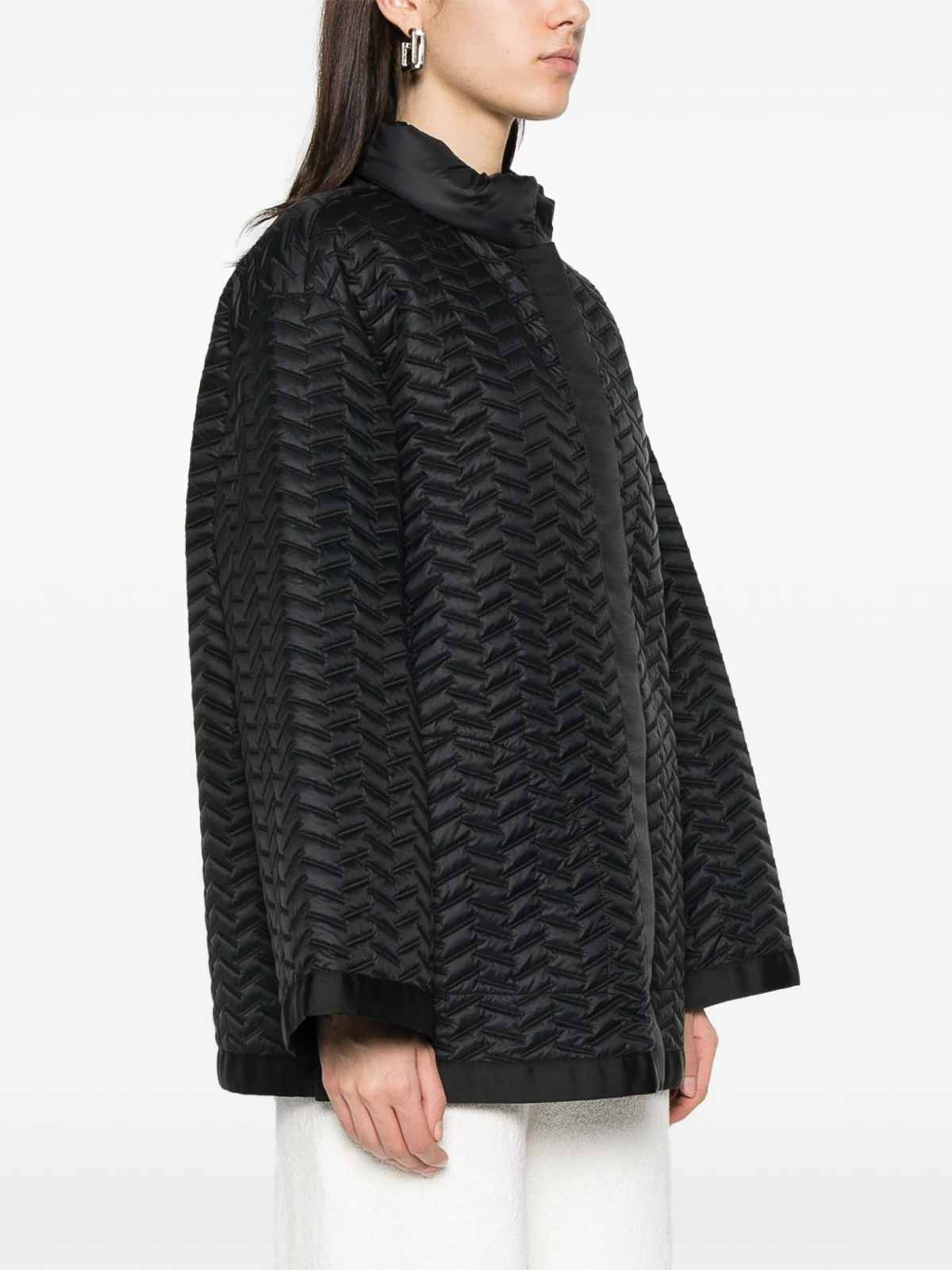 Emporio Armani Reversible Lightweight Quilted Nylon Puffer Jacket With Bell Sleeves In Black