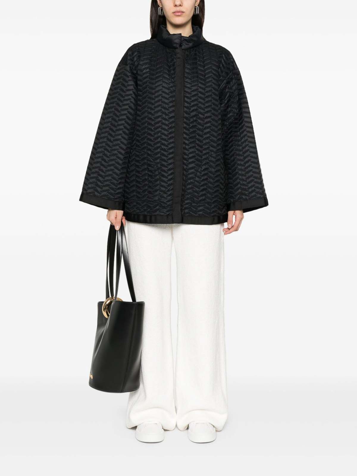 Emporio Armani Reversible Lightweight Quilted Nylon Puffer Jacket With Bell Sleeves In Black