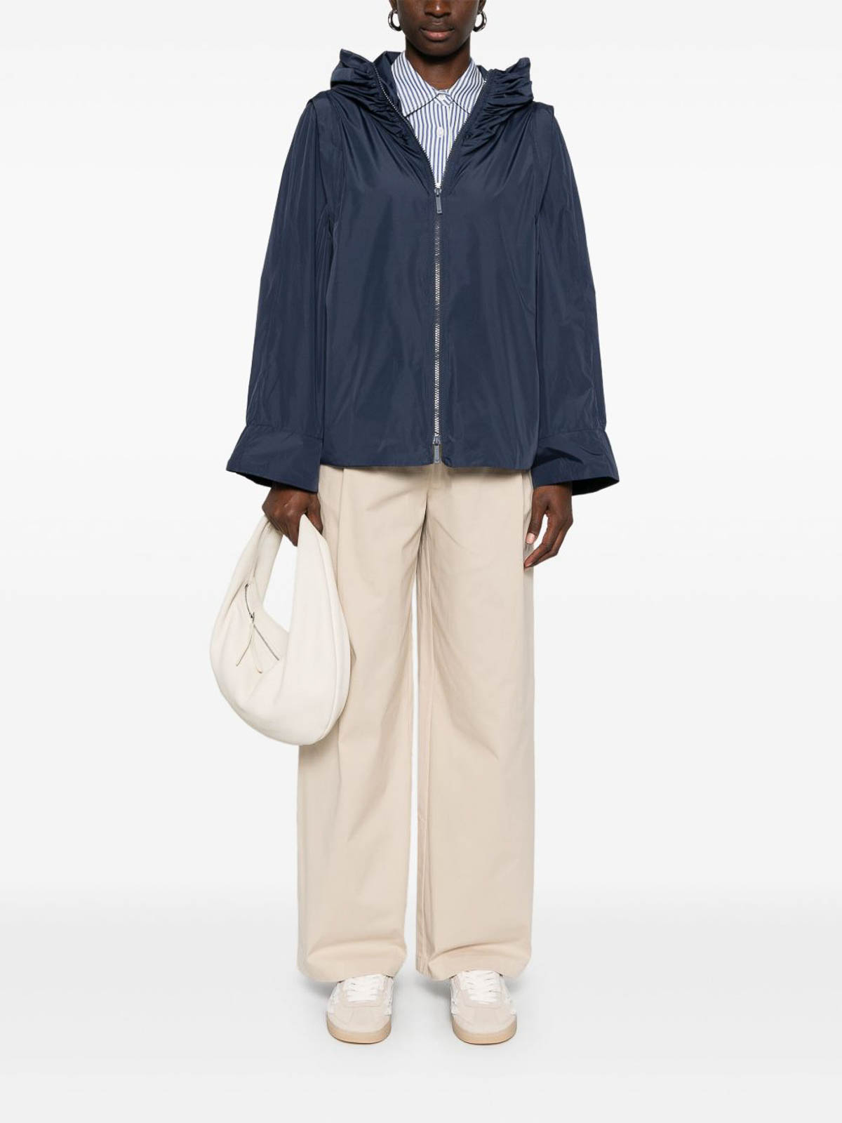 Emporio Armani Drawstring Hem Hooded Blouson Jacket In Blue