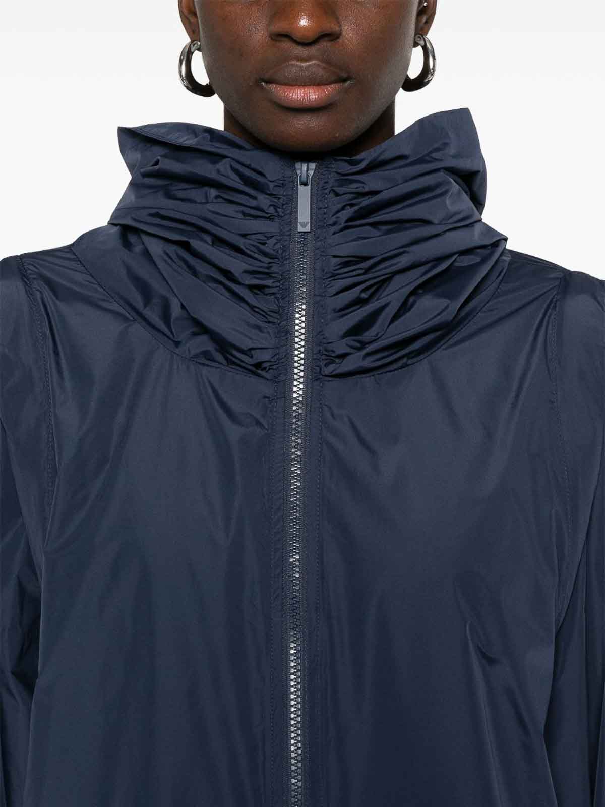 Emporio Armani Drawstring Hem Hooded Blouson Jacket In Blue