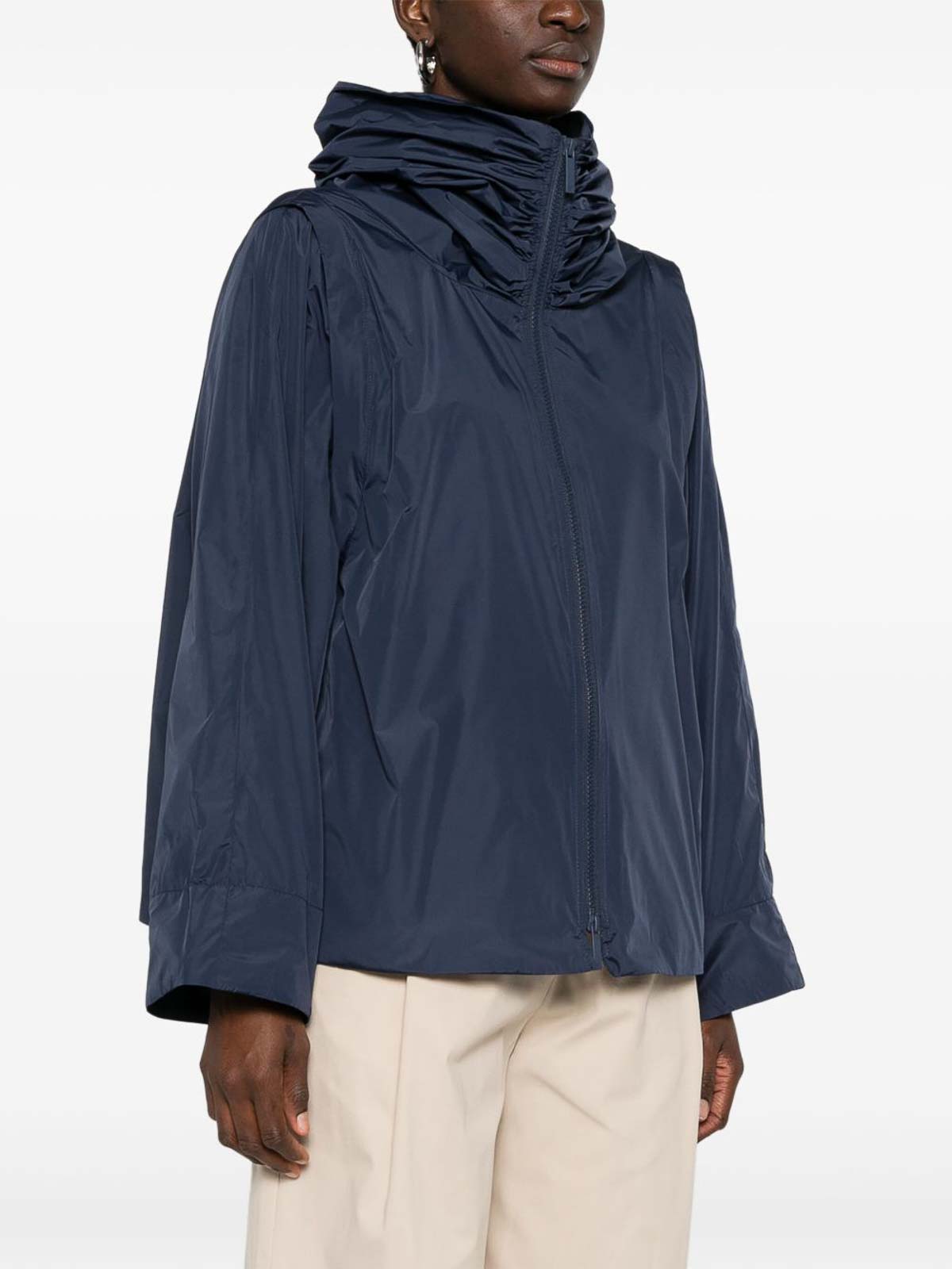 Emporio Armani Drawstring Hem Hooded Blouson Jacket In Blue