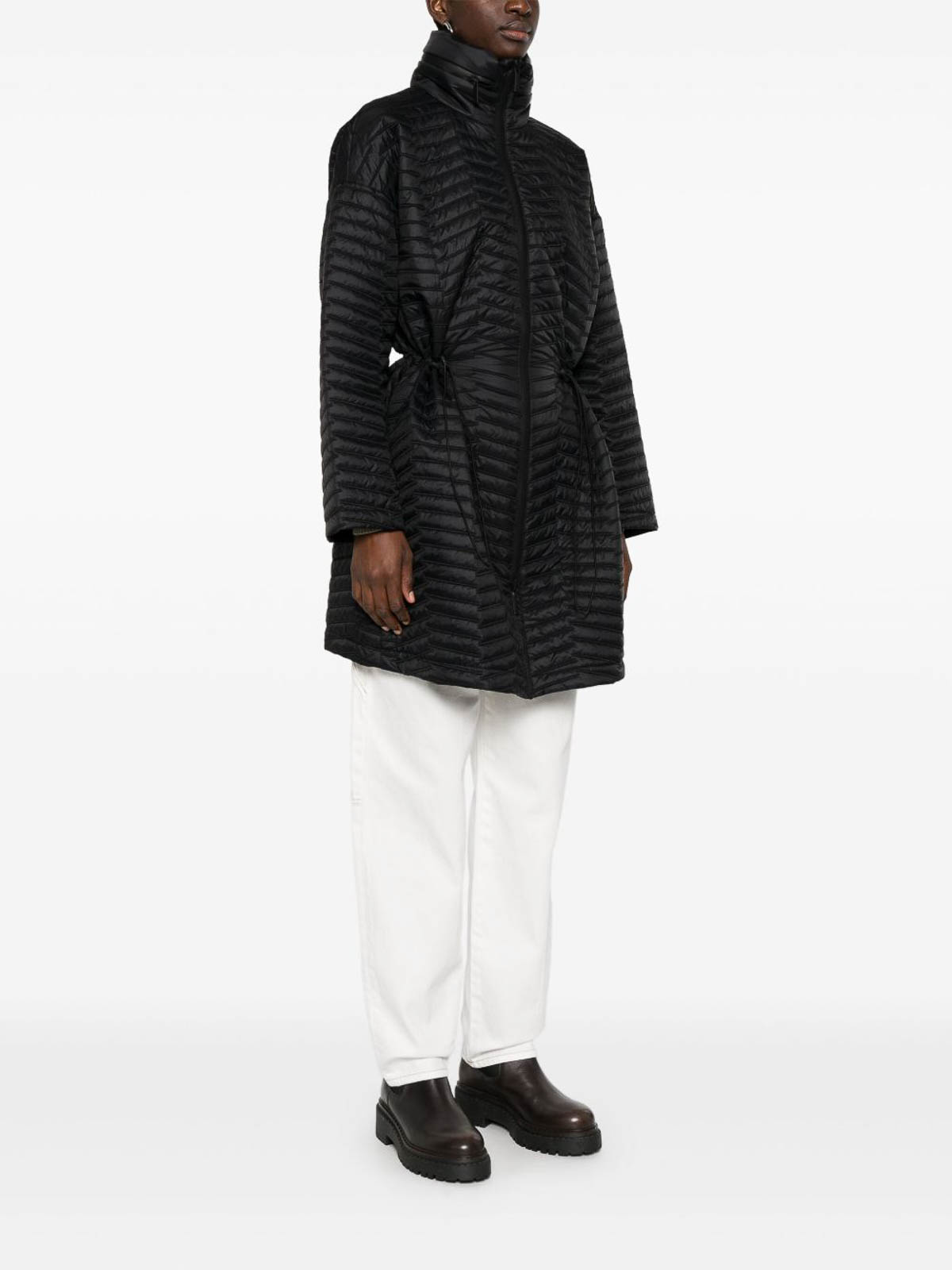 Emporio Armani Nylon Midi Coat In Black