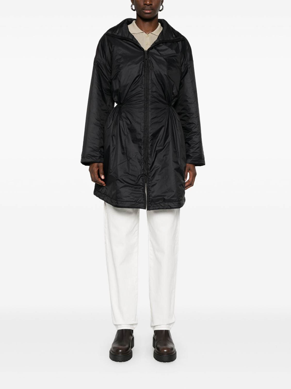 Emporio Armani Nylon Midi Coat In Black
