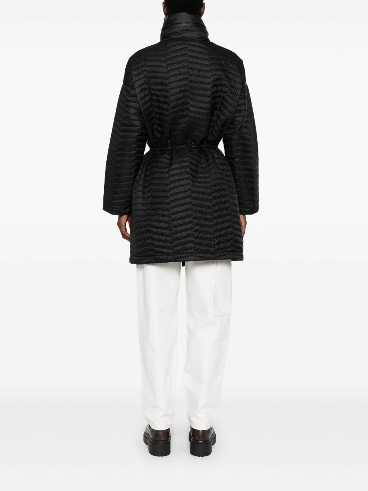 Emporio Armani Nylon Midi Coat In Black