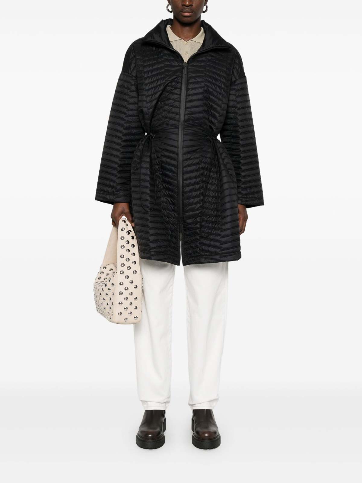 Emporio Armani Nylon Midi Coat In Black