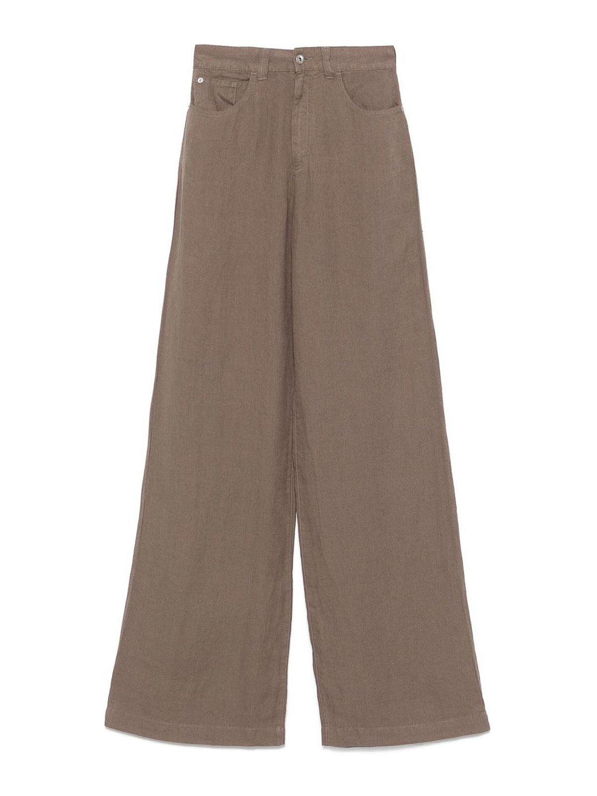 Emporio Armani Wide-leg 100% Linen Trousers In Brown