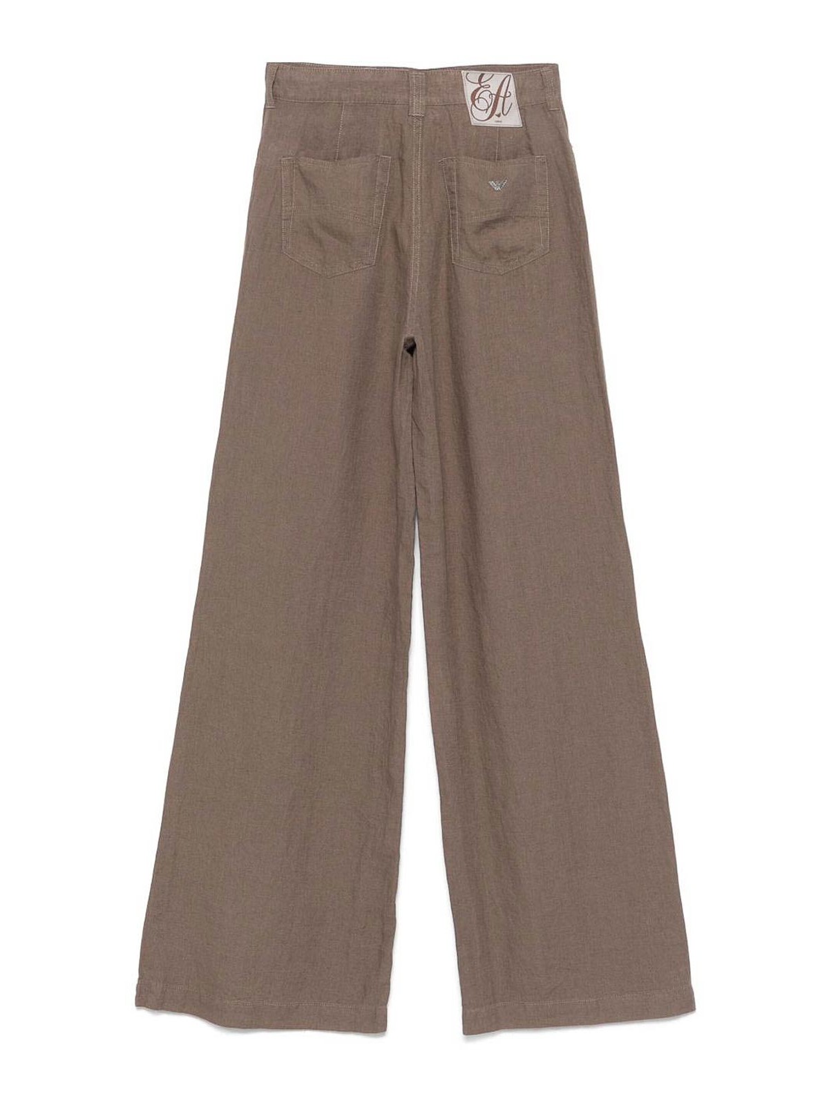 Emporio Armani Wide-leg 100% Linen Trousers In Brown