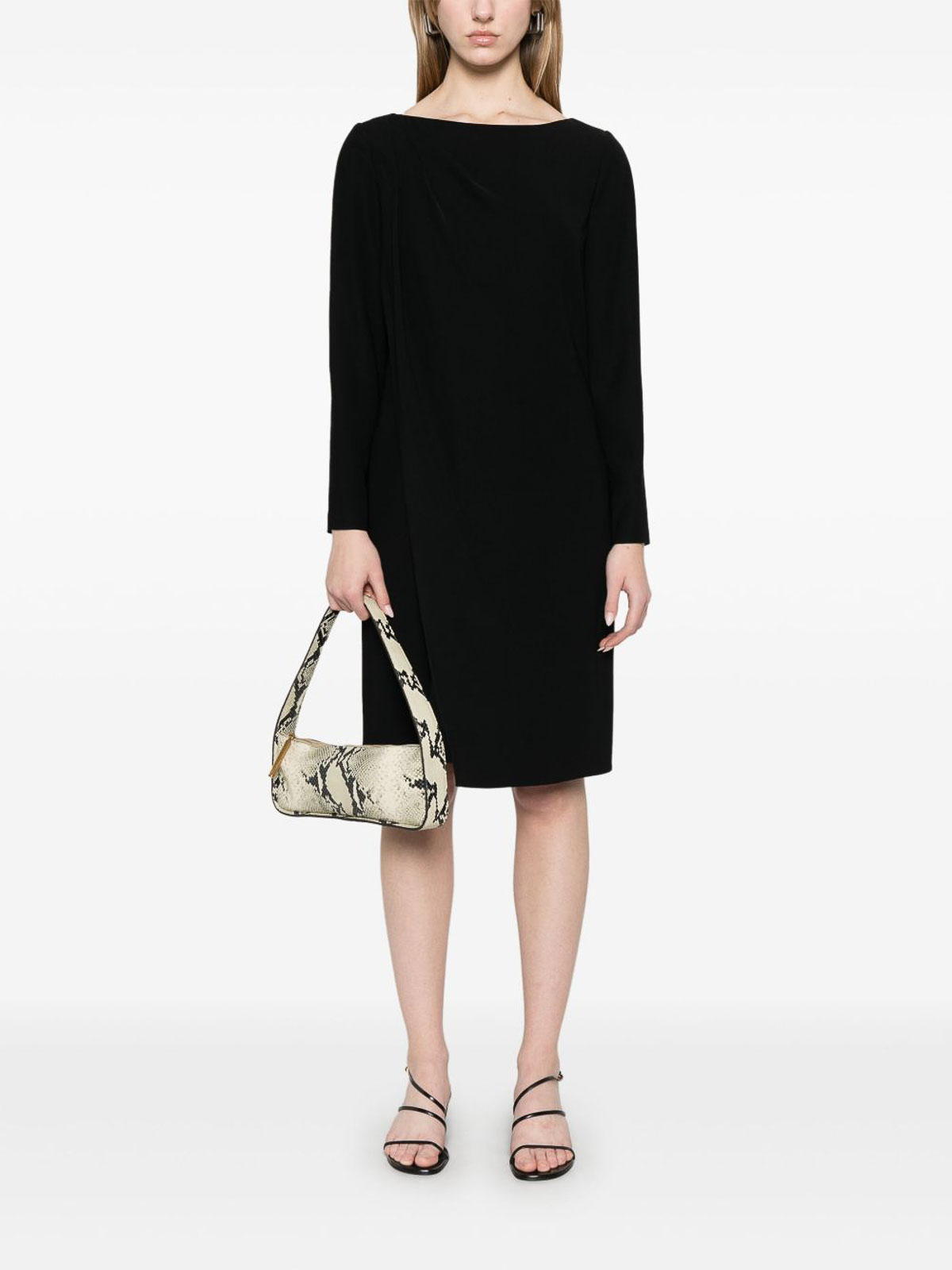 Emporio Armani Draped Short Dress Cuff Zips In Black