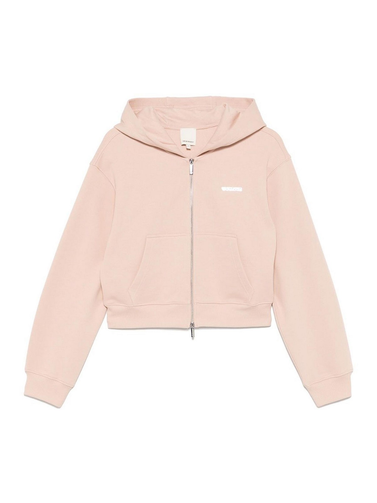 Emporio Armani Cotton Drop Shoulder Zippered Hoodie In Pink