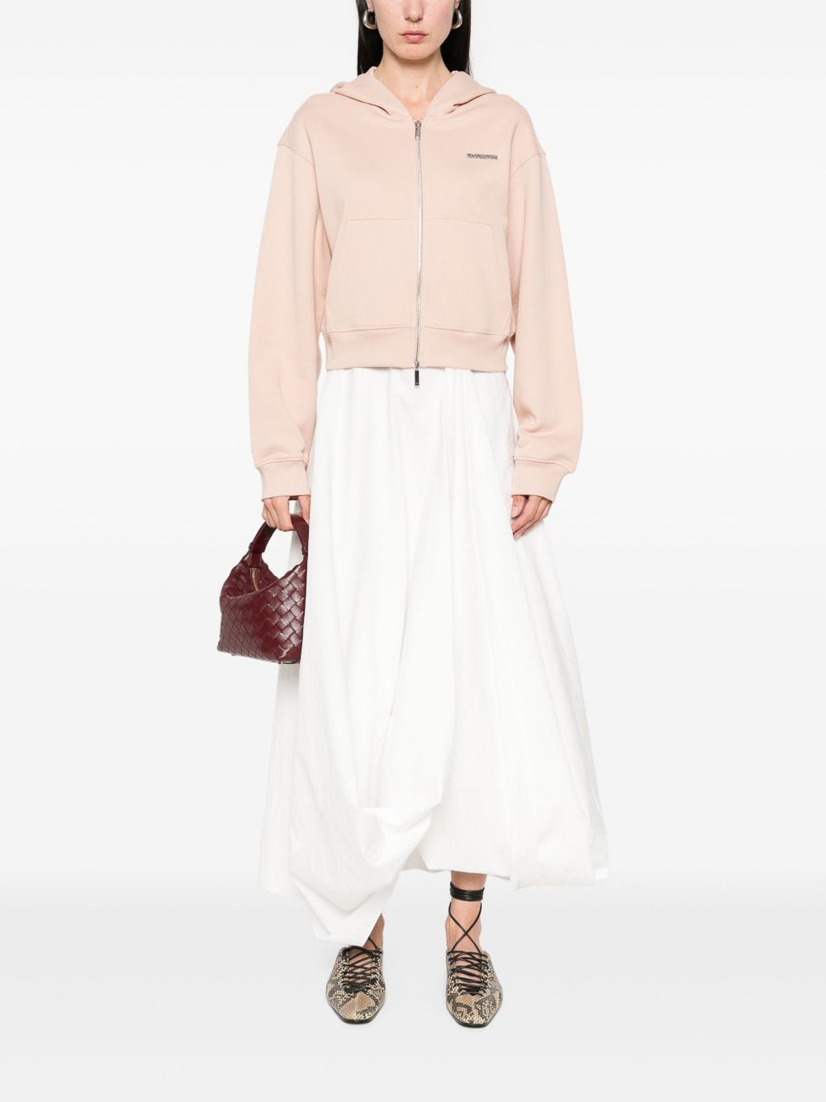 Emporio Armani Cotton Drop Shoulder Zippered Hoodie In Pink
