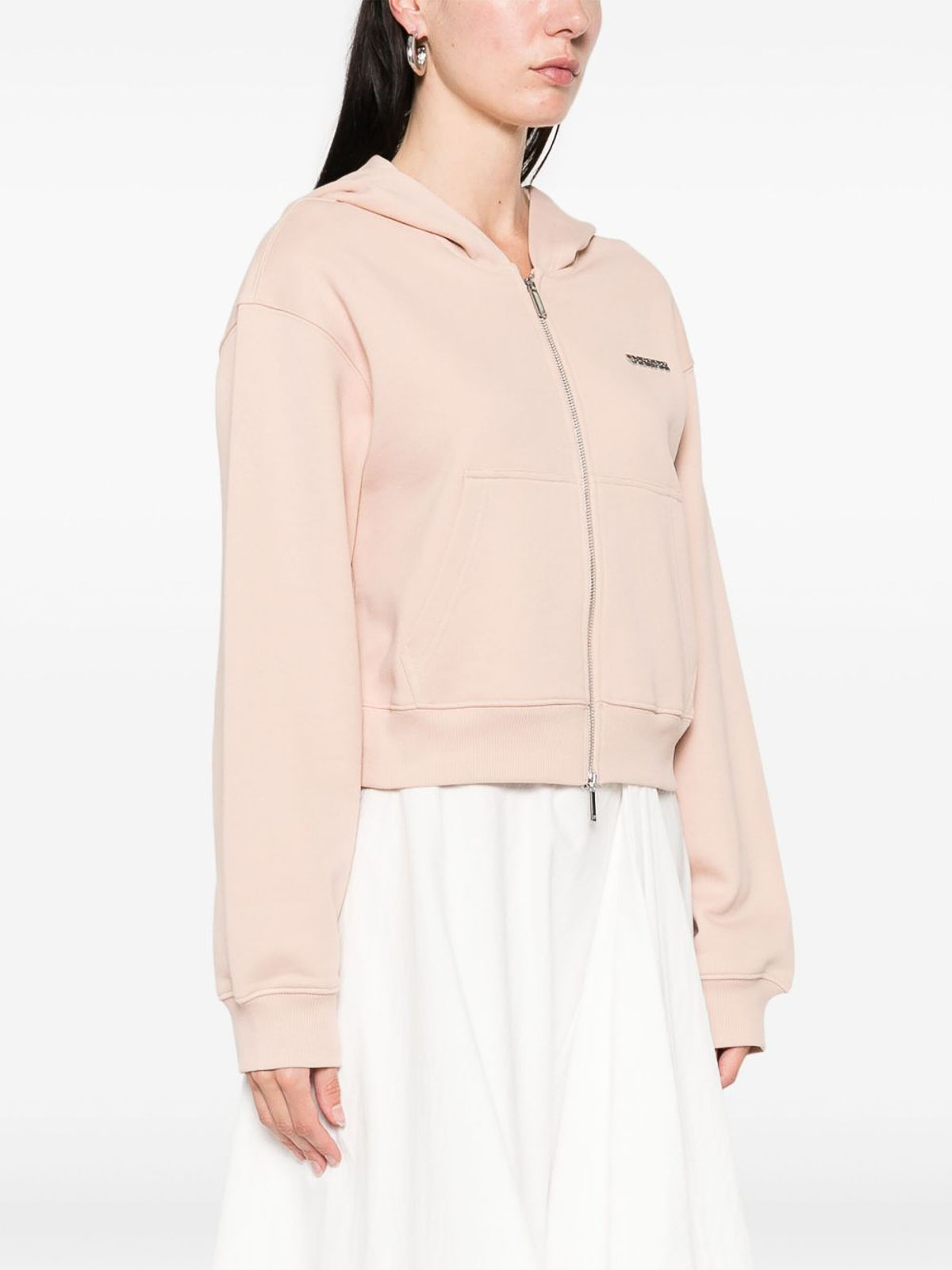 Emporio Armani Cotton Drop Shoulder Zippered Hoodie In Pink