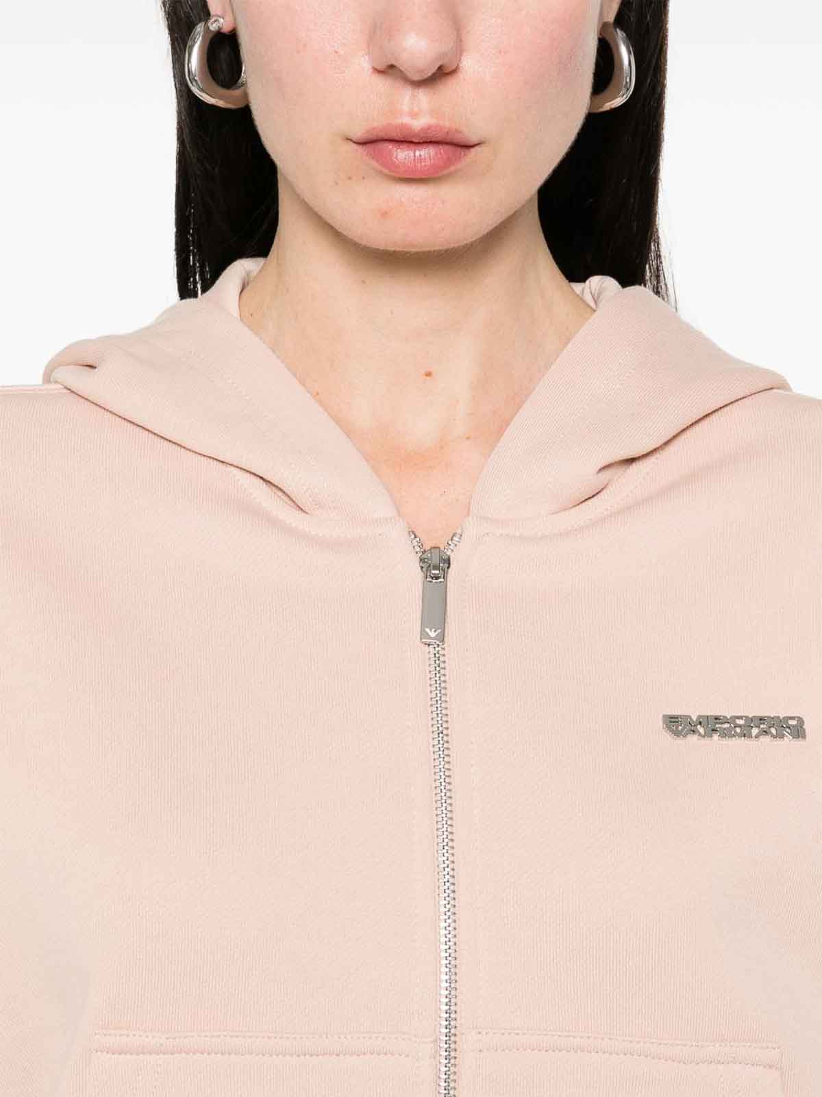 Emporio Armani Cotton Drop Shoulder Zippered Hoodie In Pink