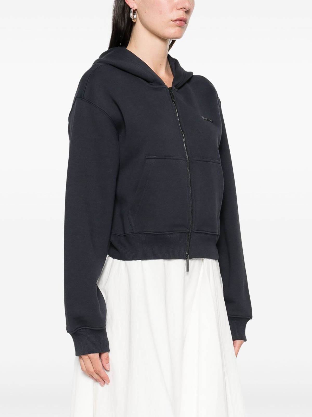 Emporio Armani Cotton Zipped Hoodie In Blue