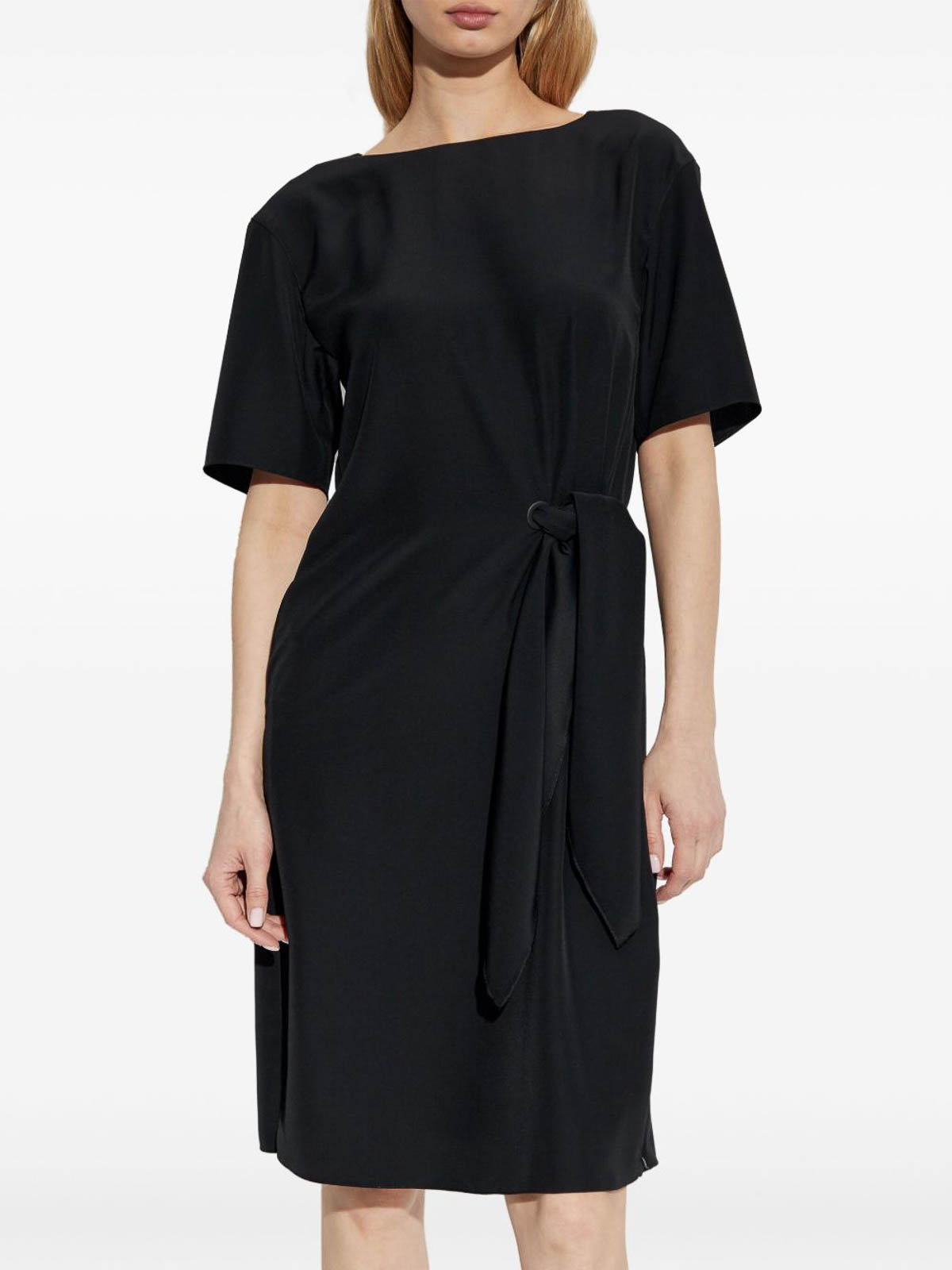 Emporio Armani Women's Midi Dress With Waist Knot In Black