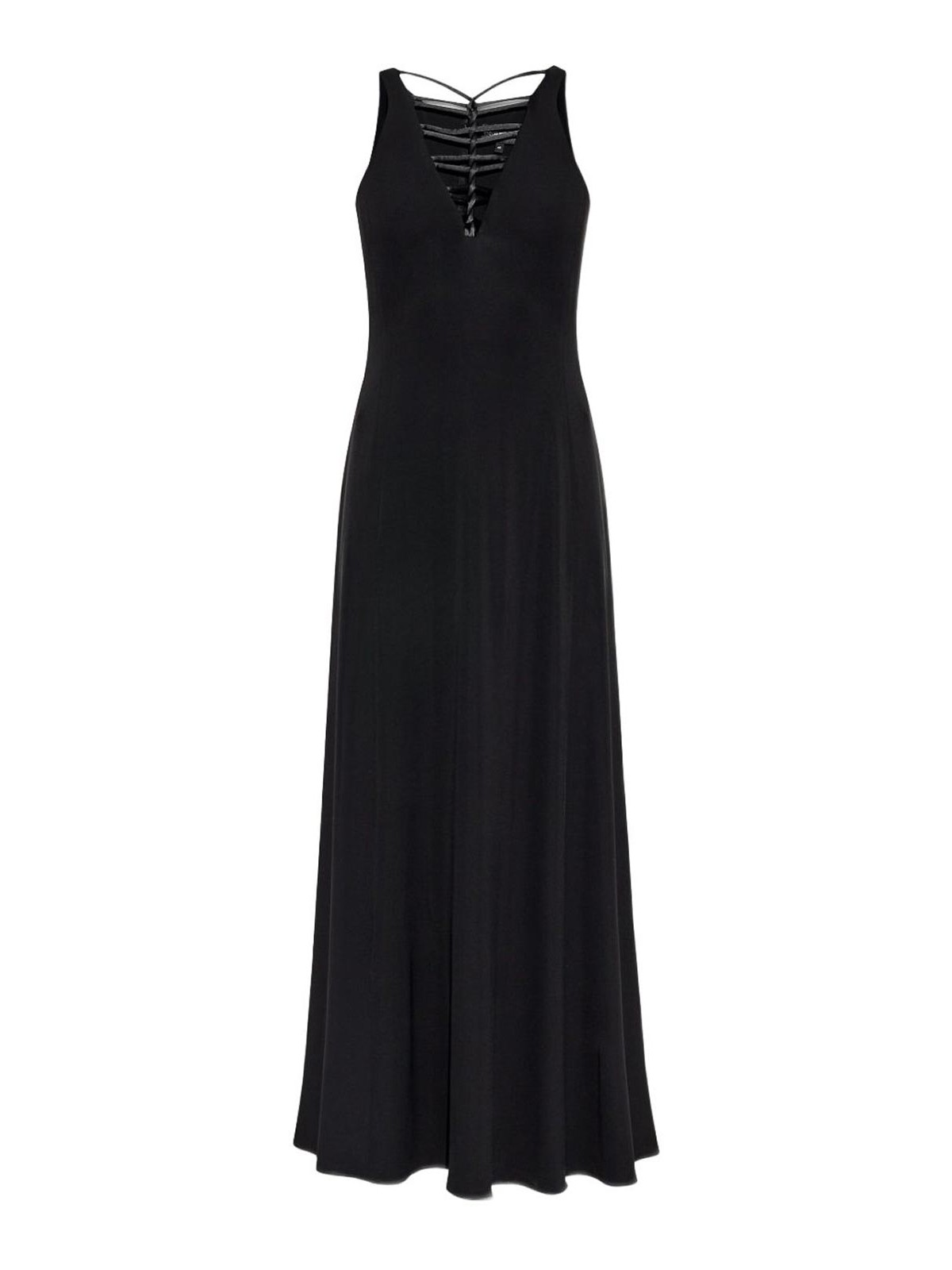 Emporio Armani Long Dress With Flared Hem And Scoop Back In Black
