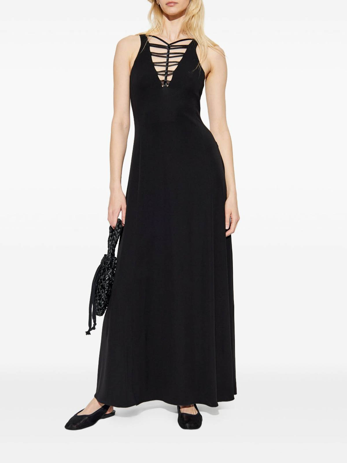 Emporio Armani Long Dress With Flared Hem And Scoop Back In Black